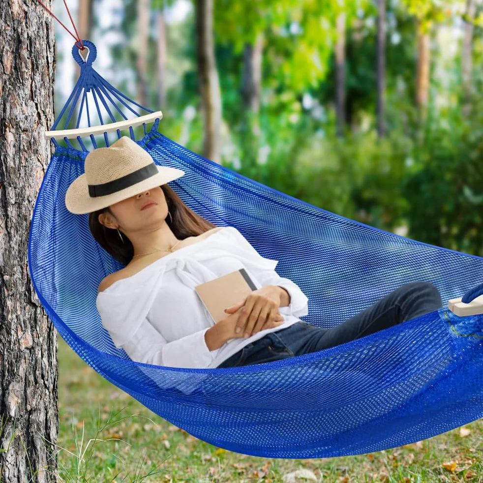 Hamac Filet Suspendu, Hamac de Camping et Jardin Léger et Frais pour Intérieur/Extérieur, Terrasse, La Sieste, 290 x 150 cm, 250kg Capacité de Charge