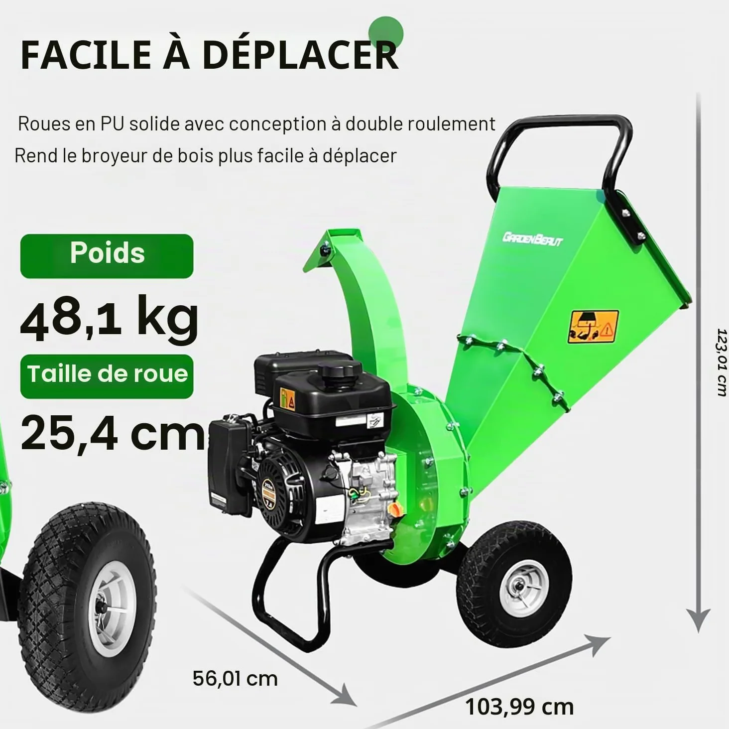 S3 Broyeur à bois, moteur à essence 4 temps 7 CV 212 cm³, épaisseur de branche max. 76 mm