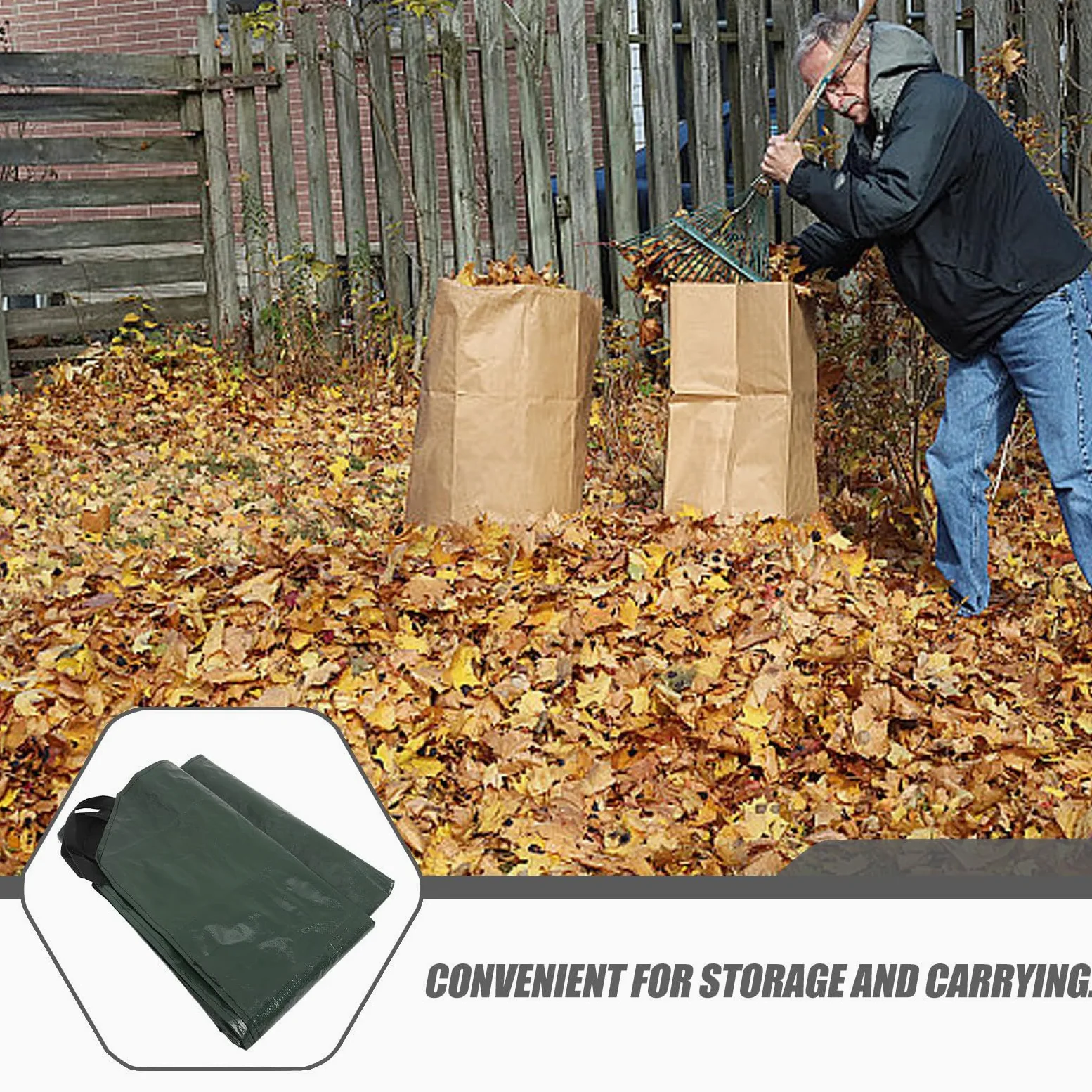 Totority Paquet à Feuilles Réutilisable Vert en Pe Pliable avec Poignées, Bâche de Ramassage de Feuilles Facile à Stocker pour Nettoyage de Jardin et Déchets Verts