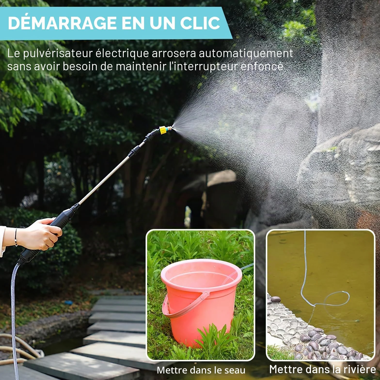 Pulvérisateur à Pression à Batterie 8L Pulvérisateur Électrique Puissant avec 3 Buses de Brume, Pulvérisateur de Jardin à Poignée Rechargeable avec Bandoulière Réglable (Bleu Clair)