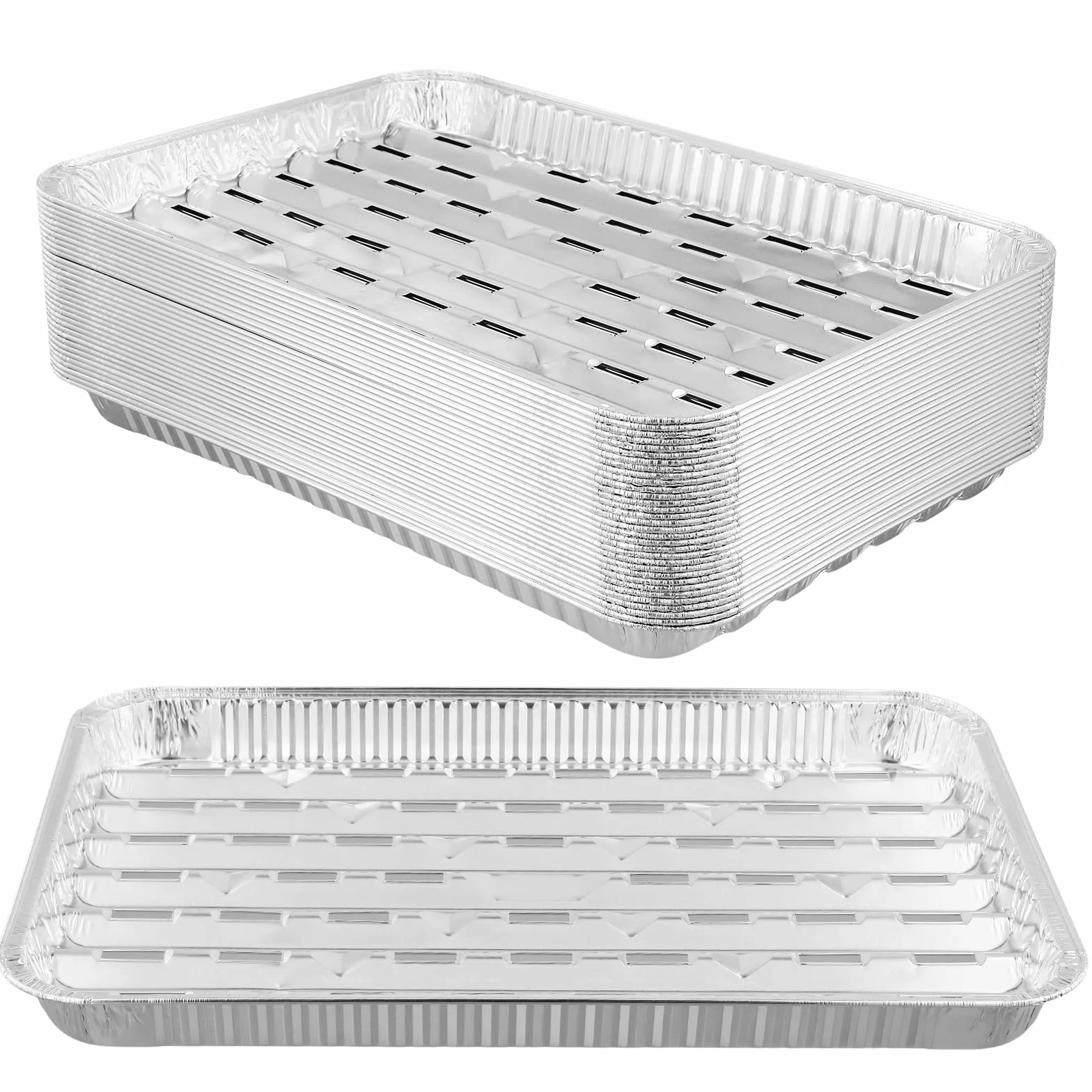 Barquettes Aluminium Jetables Lot de 40 - 340 x 230 x 23 mm - Barbecue Four Congélation Cuisine Argenté