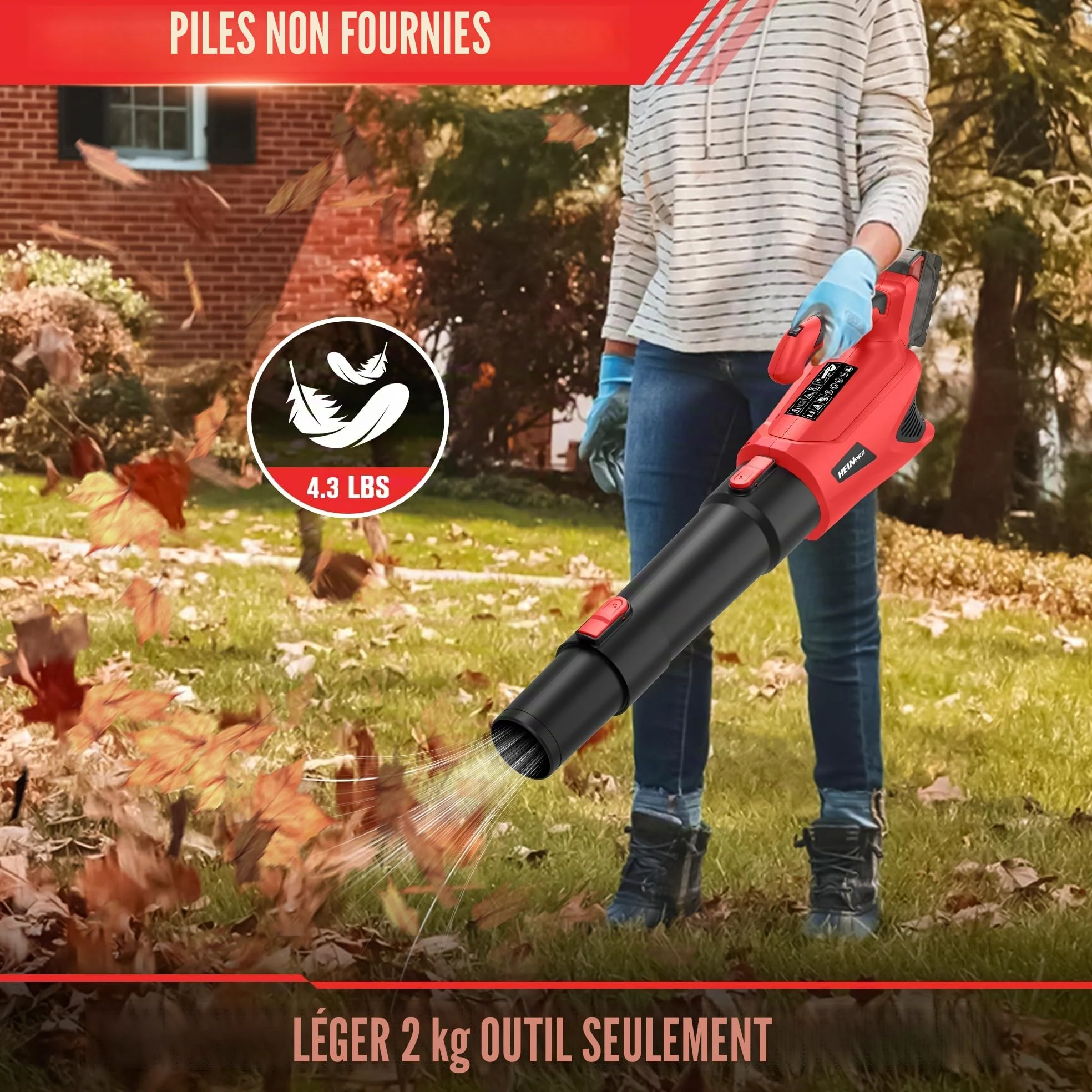 HEINPRO Souffleur de feuilles sans fil jusqu'à 500 CFM, compatible avec batterie Milwaukee M18 (outil nu), souffleur de feuilles électrique sans fil avec 5 modes de vitesse, souffleur de feuilles