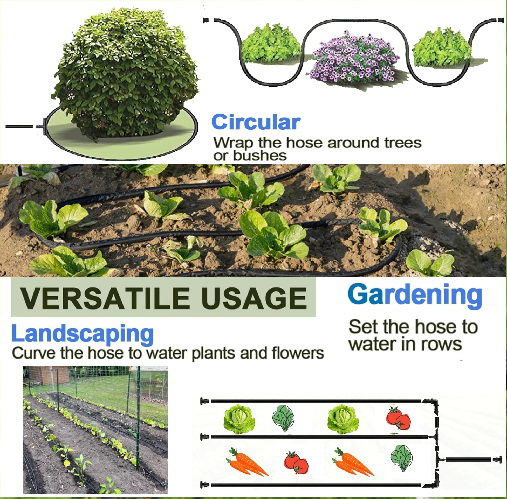 1/4 pouce Tuyau économiseur d'eau multi-trous, tuyau d'irrigation goutte à goutte flexible microporeux, tuyau en caoutchouc pour l'arrosage des jardins, des pelouses et des patios (50M)