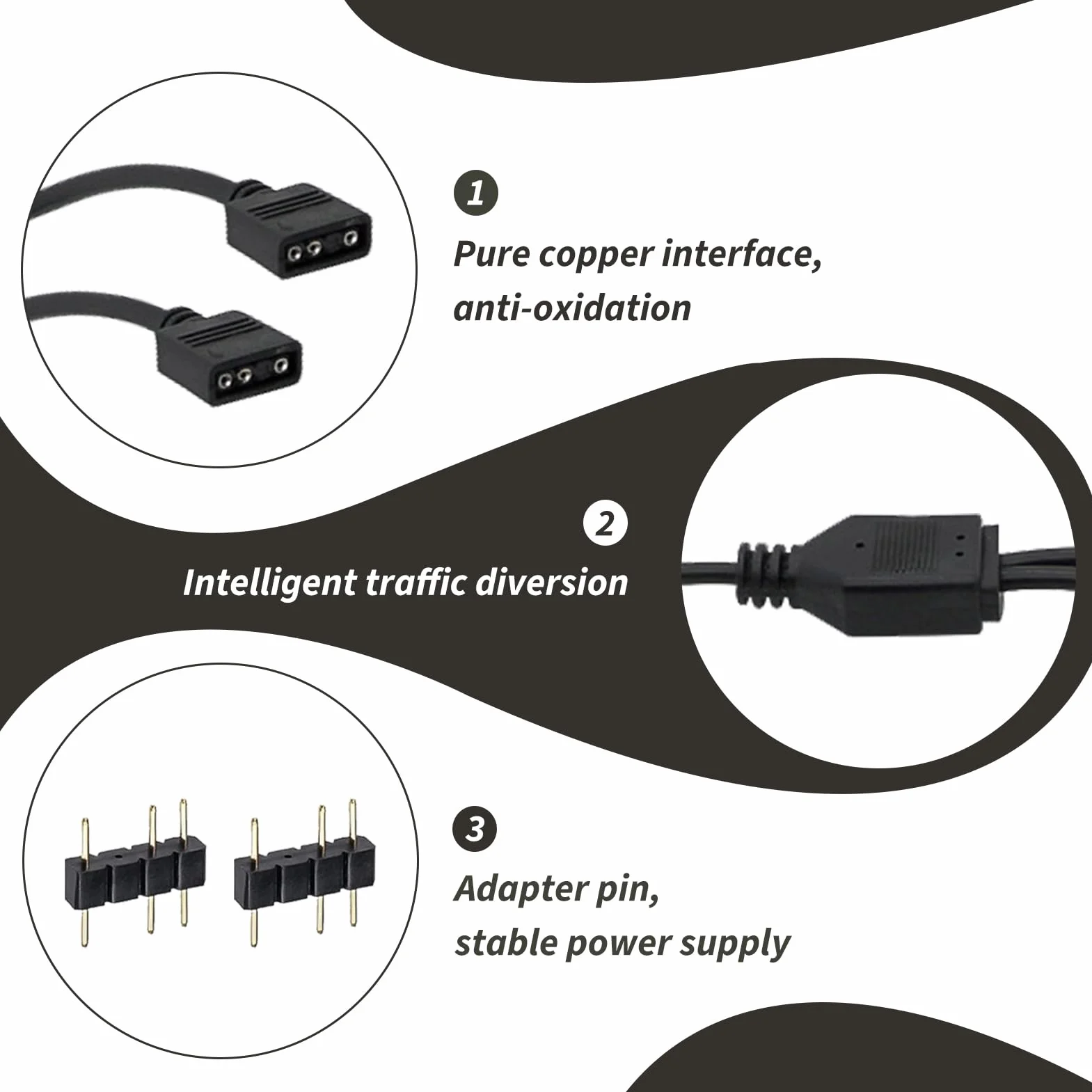 Câbles RGB PC 1 vers 2 Splitter ARGB 3 Pin 5V 30 cm avec Broches Mâles Extension Adressable pour Ventilateurs et Bandes LED