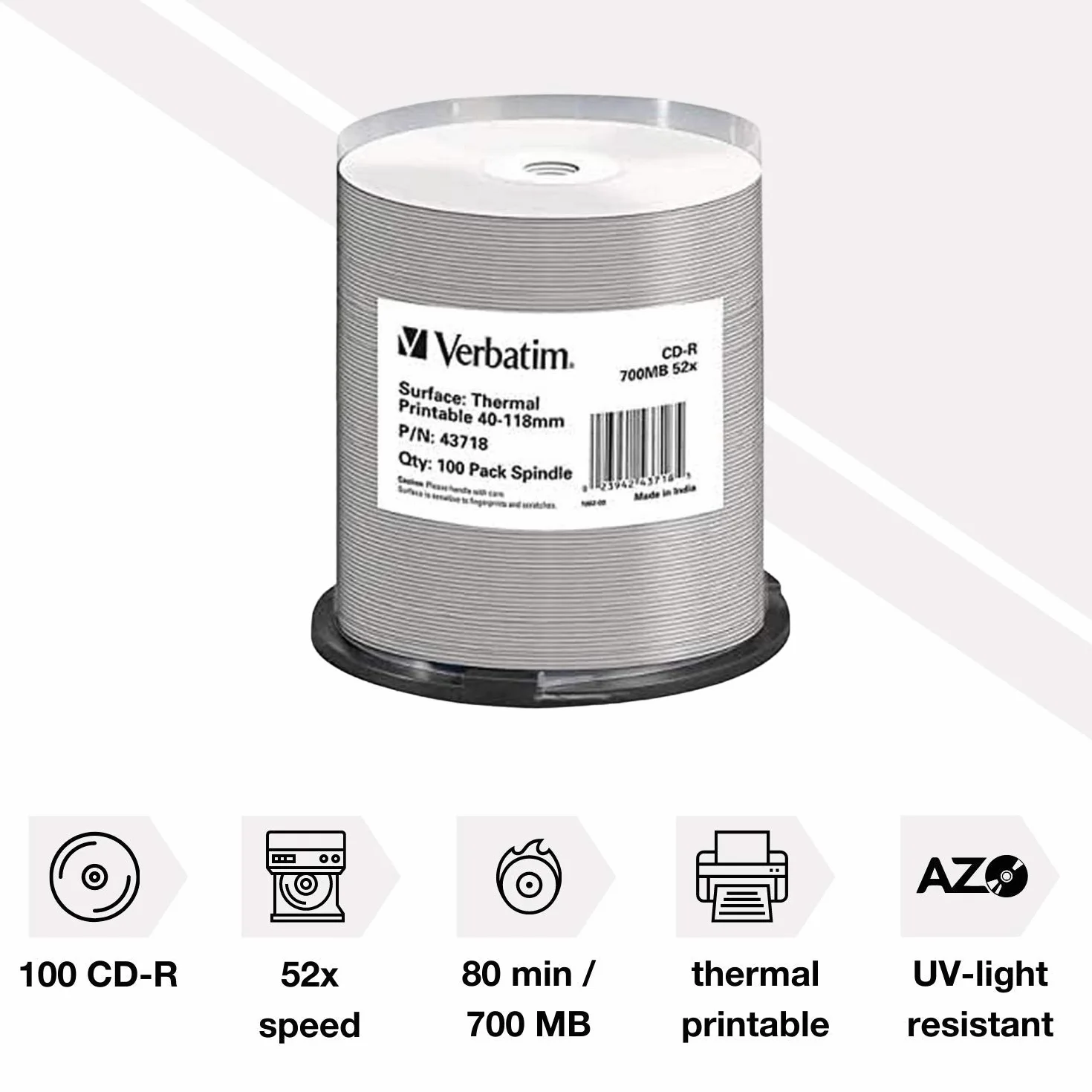 VERBATIM Pack de 100 CD-R Imprimable Transfert Thermique