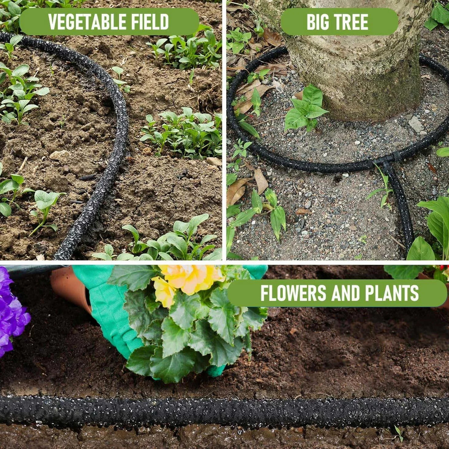 1/4 pouce Tuyau économiseur d'eau multi-trous, tuyau d'irrigation goutte à goutte flexible microporeux, tuyau en caoutchouc pour l'arrosage des jardins, des pelouses et des patios (50M)