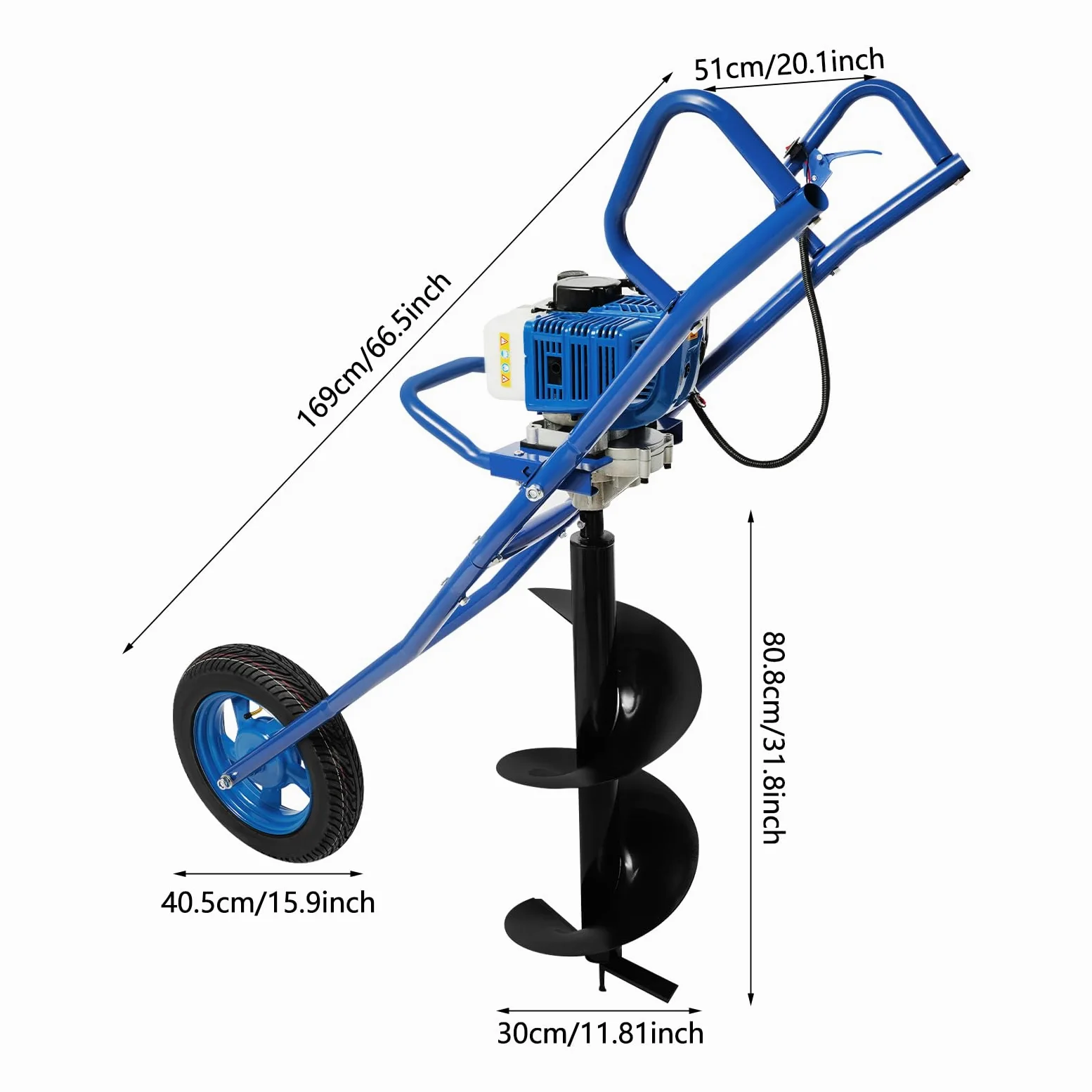 Tarière à essence 2 temps, 52 cc, réservoir de 1 l, avec support de transport, foret de jardin, puissance 1460 W, embrayage centrifuge