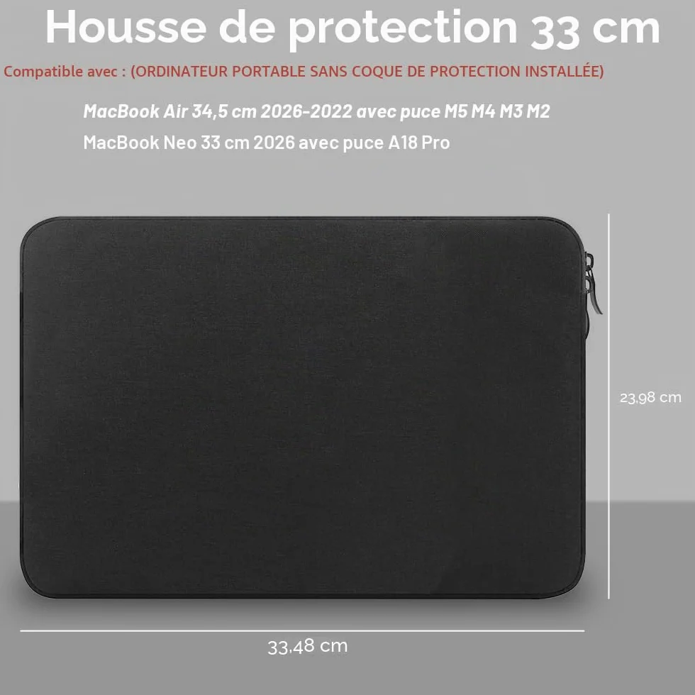 ProElife Housse de Protection 13" MacBook Air 13.6" M5 M4 M3 2026-2024 MacBook Neo 13" 2026 A18 Pro Accessoire de Voyage résistante à l'eau Noir
