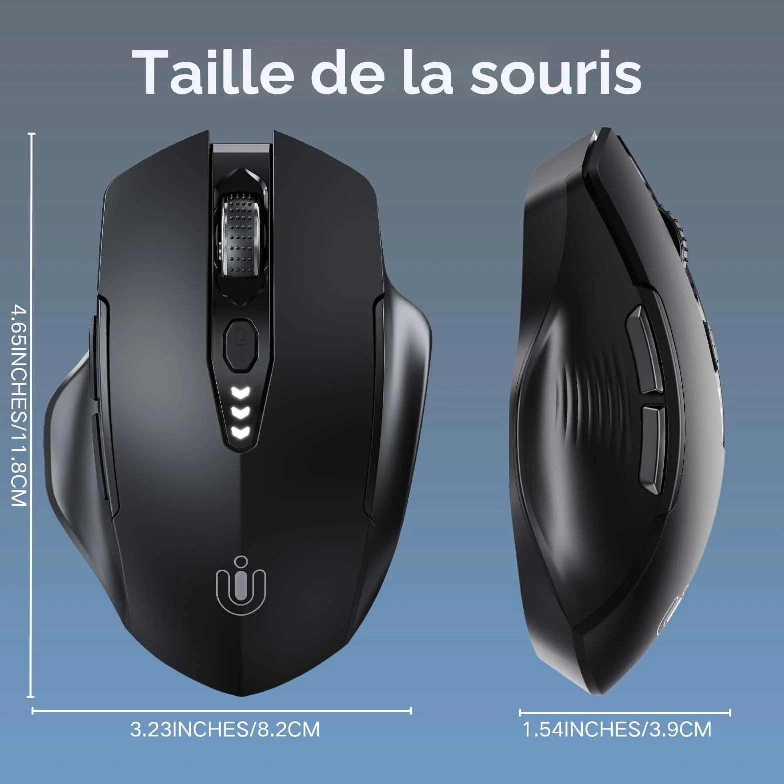 Uineer Souris sans Fil Rechargeable 2.4G USB, Ergonomique, 4 Niveaux DPI réglables, Indicateur de Batterie