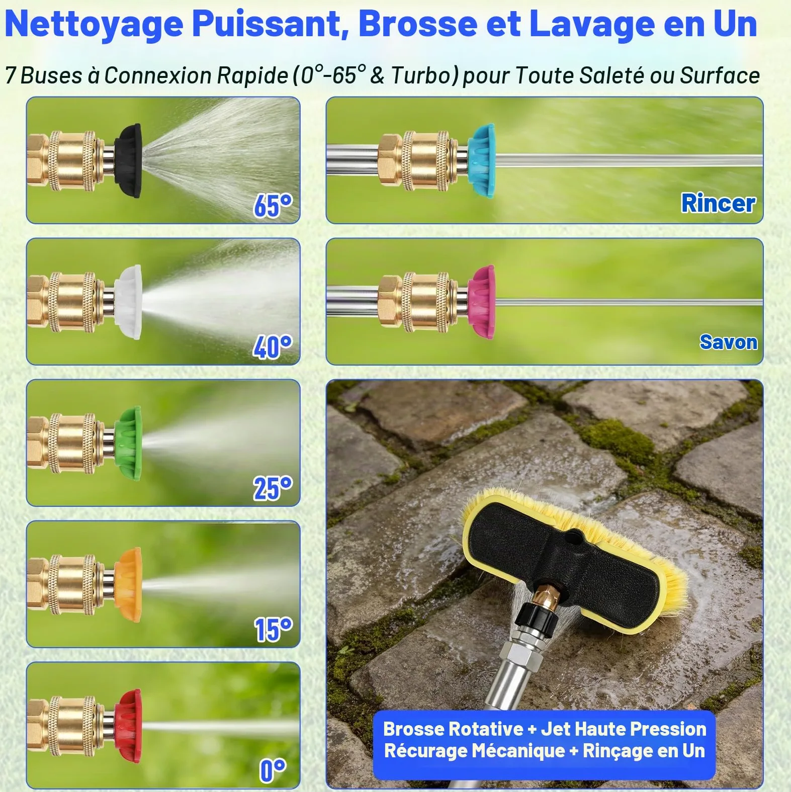 Lance Télescopique Nettoyeur Haute Pression 7,3m, Perche Nettoyage Toiture | Lance Nettoyage Toiture, 4000 PSI, Brosse Rotative, 7 Buses, Harnais Inclus, pour Voitures, Terrasses et Patios Sans échelle