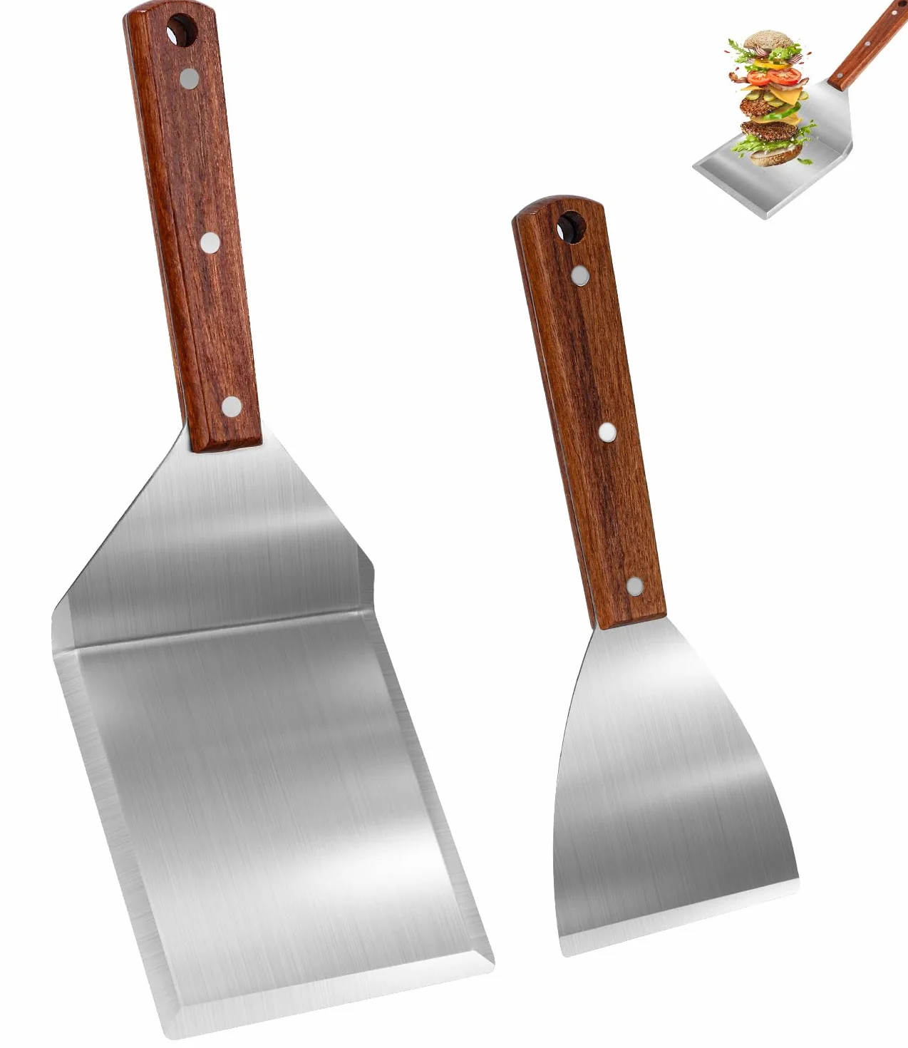 Set de Spatules Barbecue Acier Inoxydable avec Retourneur Grillades et Écraseur Burgers