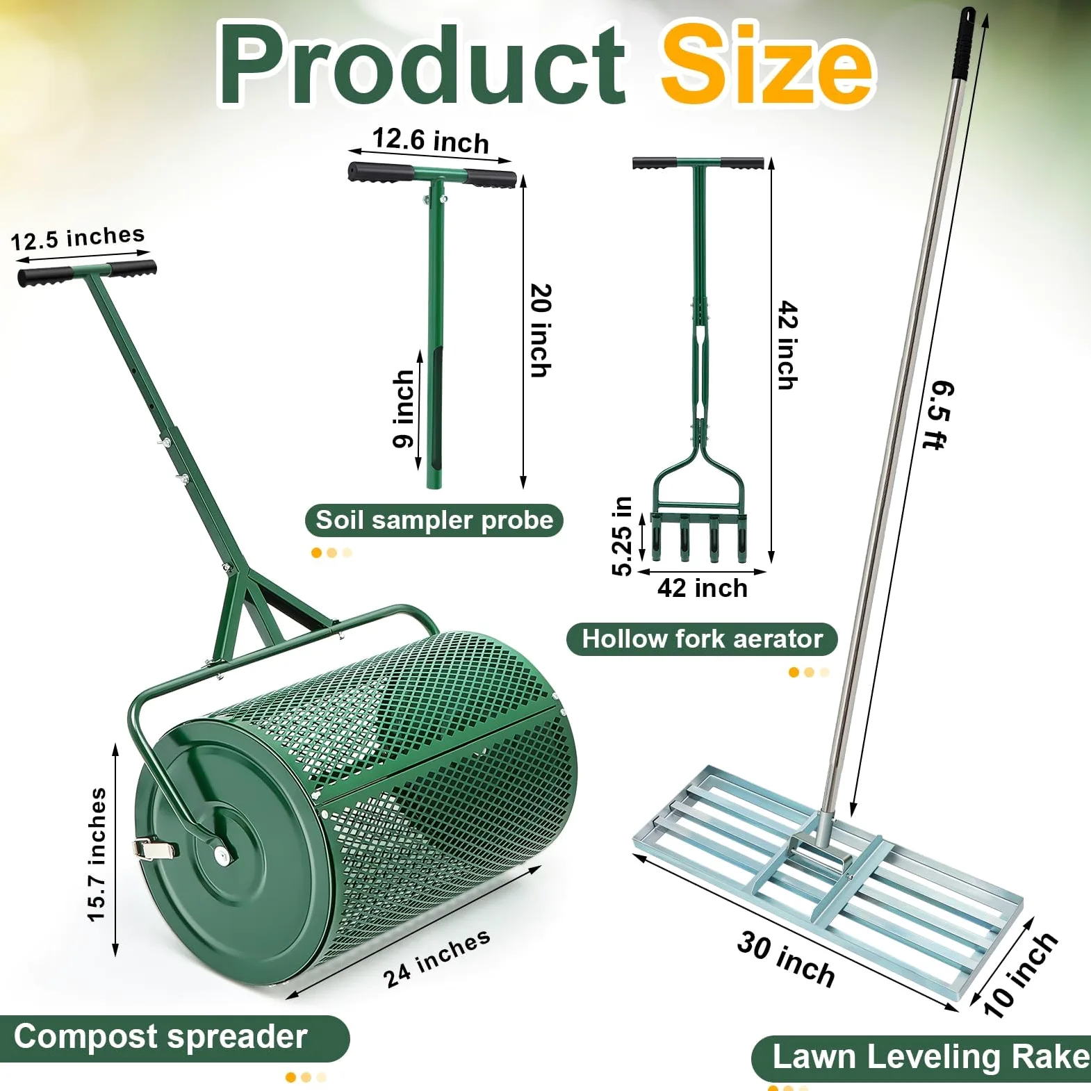 Outils de Jardin 4 pièces épandeur de Compost et de Mousse de Tourbe Ensemble d'entretien de la pelouse, épandeur de Compost 15,7 x 24, pour l'entretien de la pelouse et du Jardin