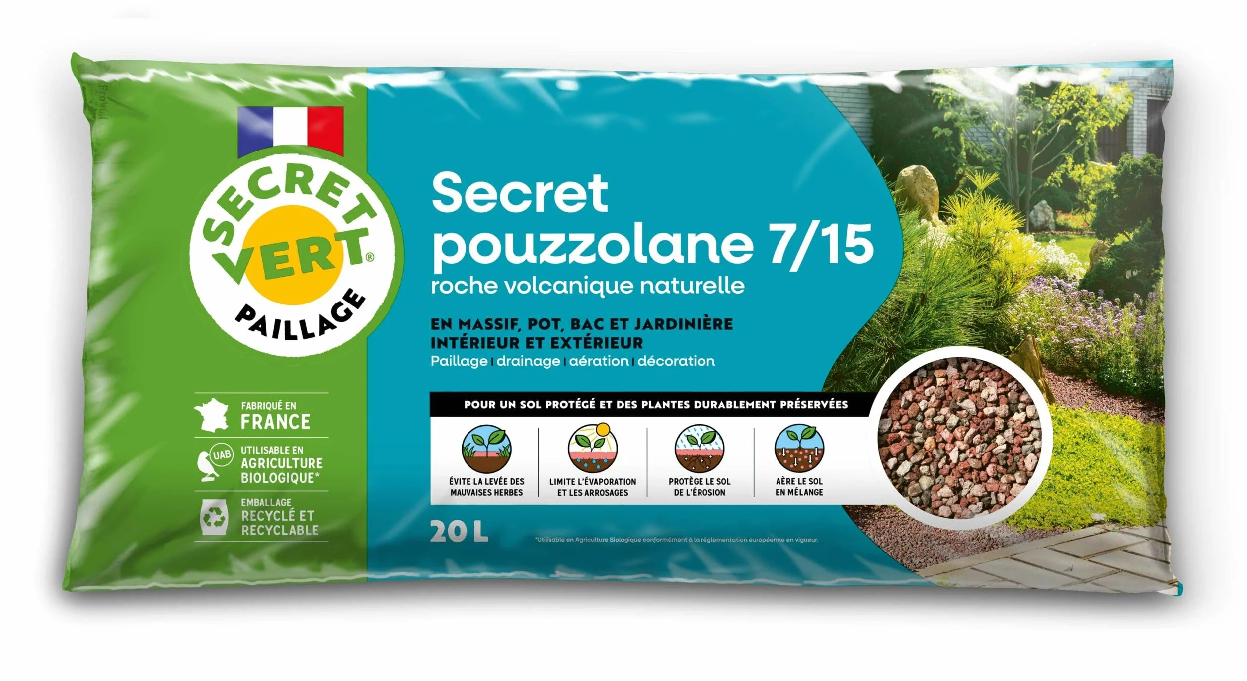 Pouzzolane Rouge/Brun 6L - Paillage Minéral Roche Volcanique 7/15 - Anti Mauvaises Herbes, Drainage & Décor