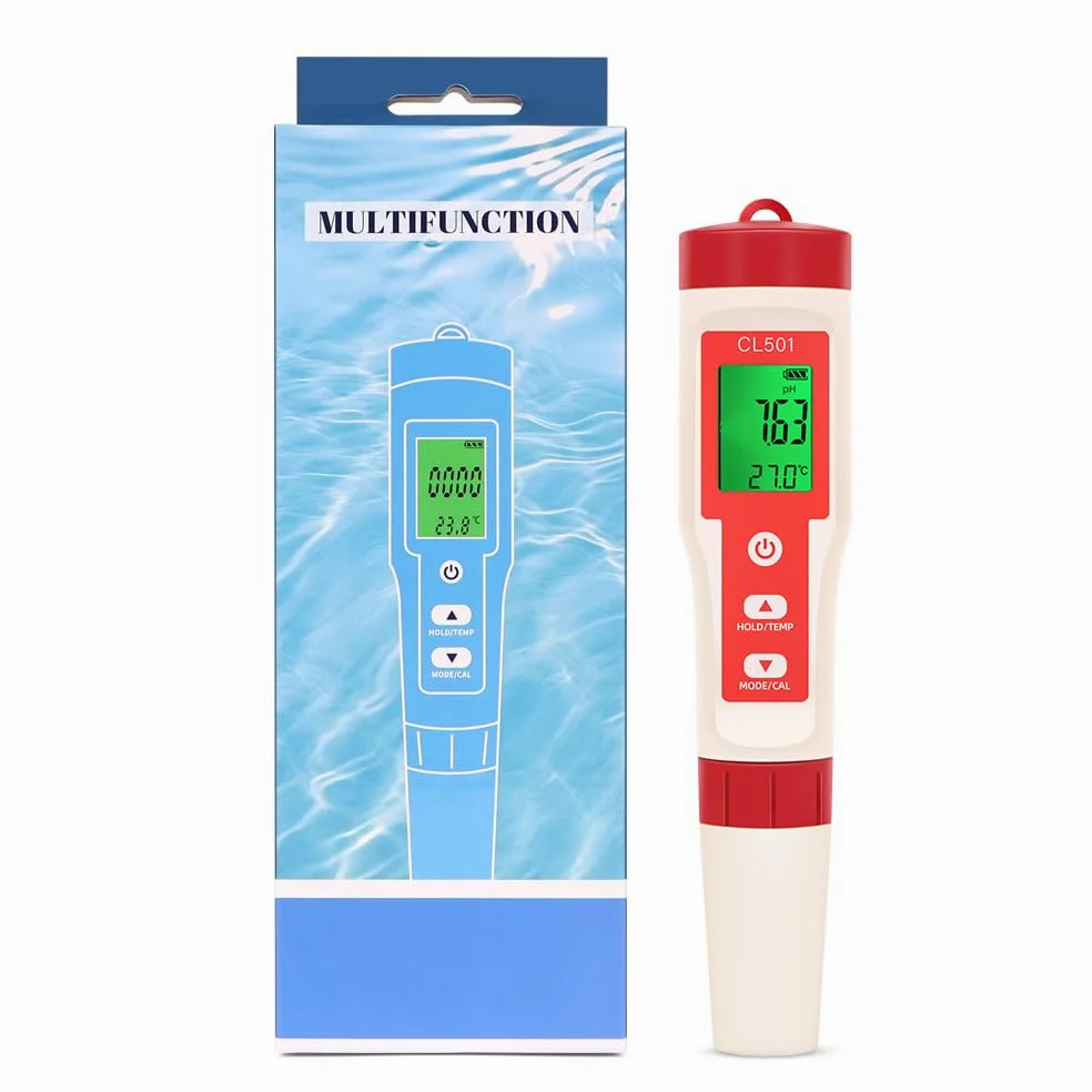 pH Chlore Mètre Piscine, Testeur pH Piscine Chlore Automatique 5 en 1 | Mesure pH, Chlore, ORP, H2 et Température, Testeur d'eau pour Piscines, Hydroponie, Aquariums et Eau Potable