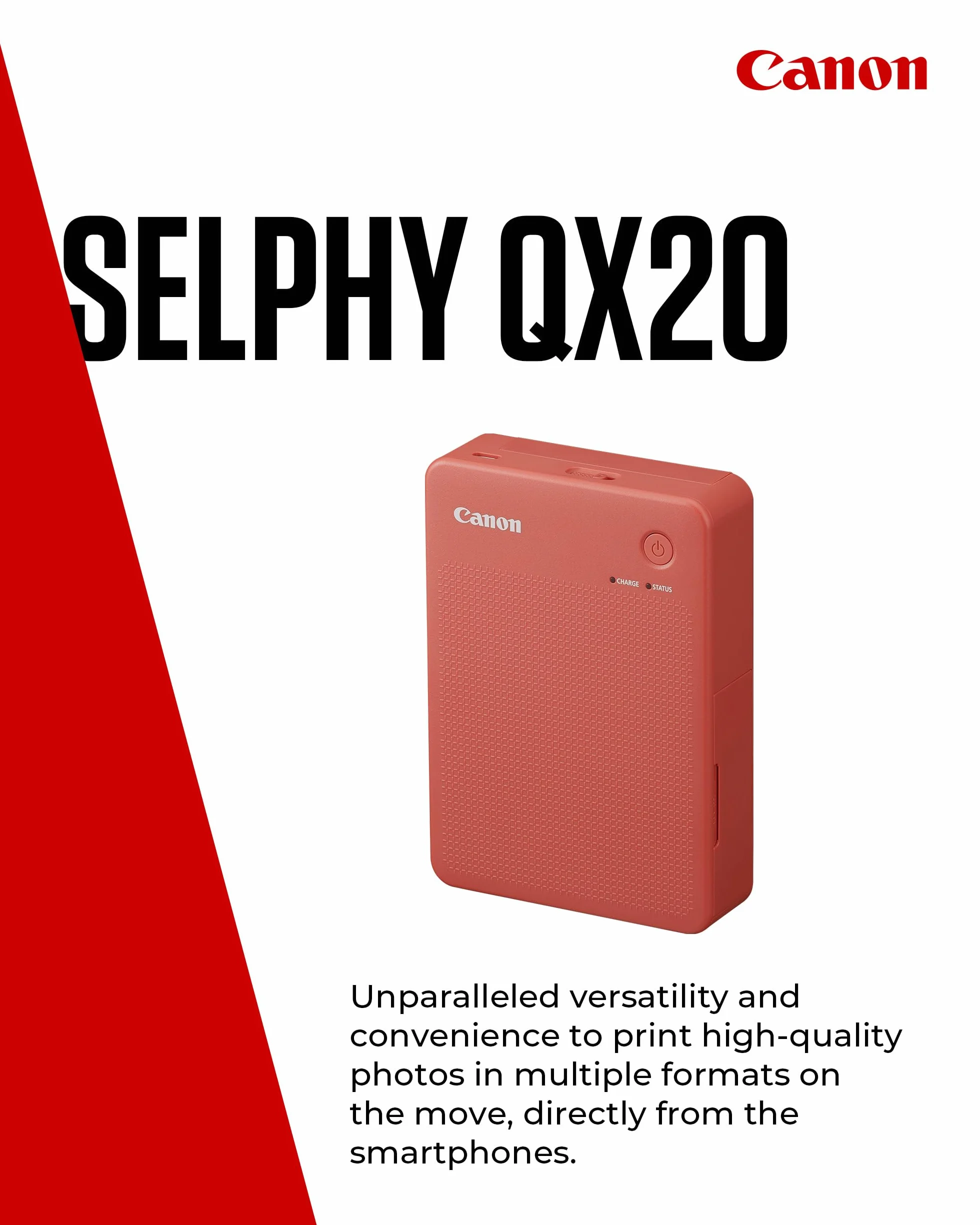 Canon Imprimante portable SELPHY QX20 Wi-Fi sublimation thermique 2 tailles tirages autocollants USB-C Rouge