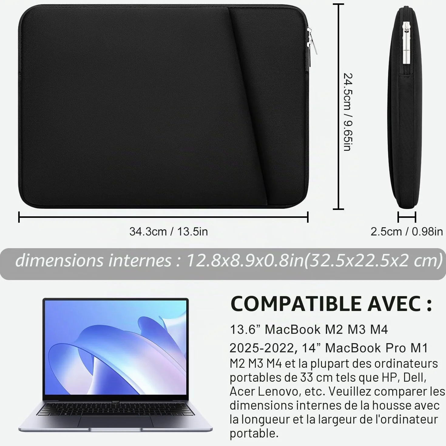 Housse Ordinateur Portable 13 Pouces Compatible MacBook Pro M4 M3 M2 M1 14 Pouces MacBook Air M4 M3 M2