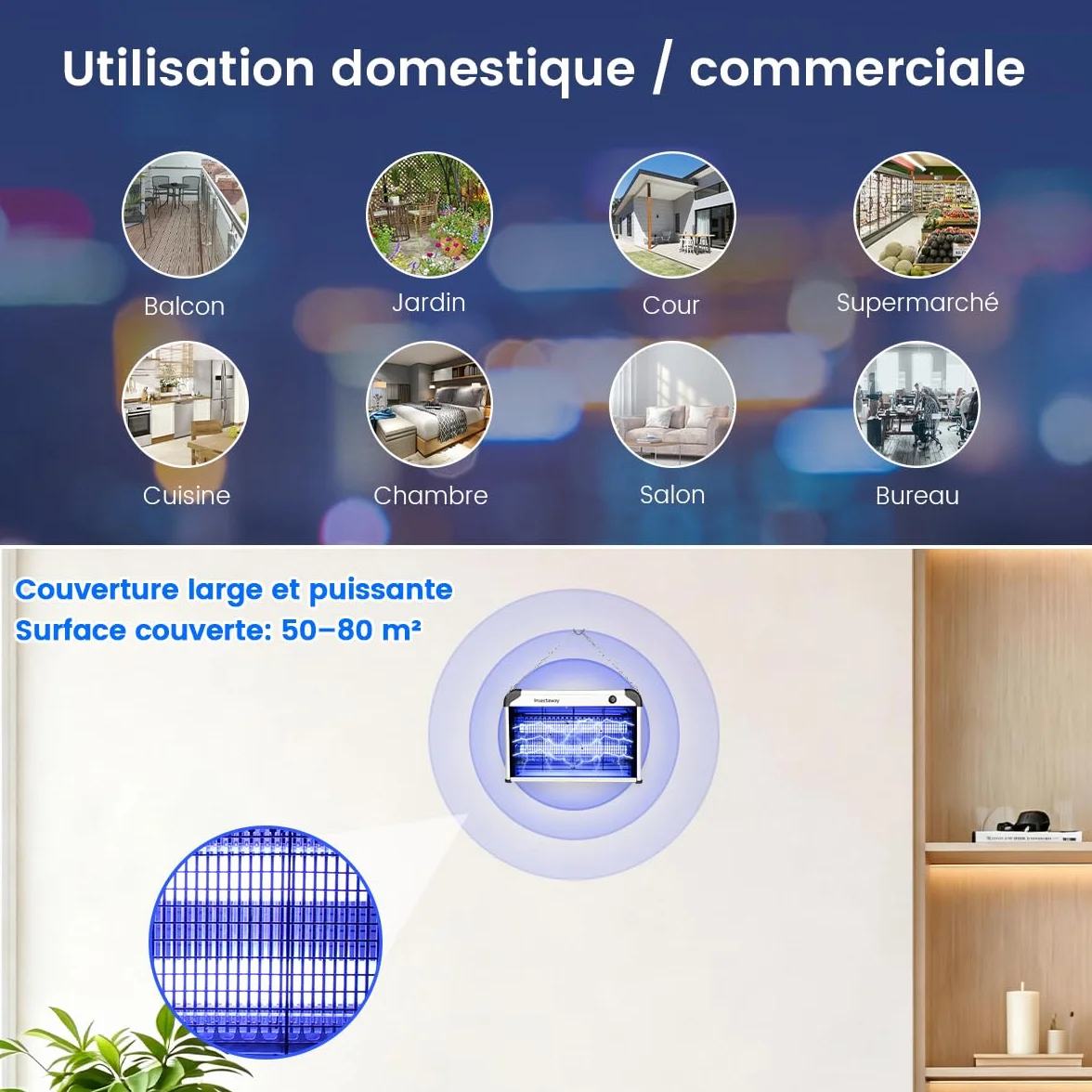 Lampe Anti-Moustique 20W UV Tue Mouche Electrique Double Grille Destructeur d'Insectes
