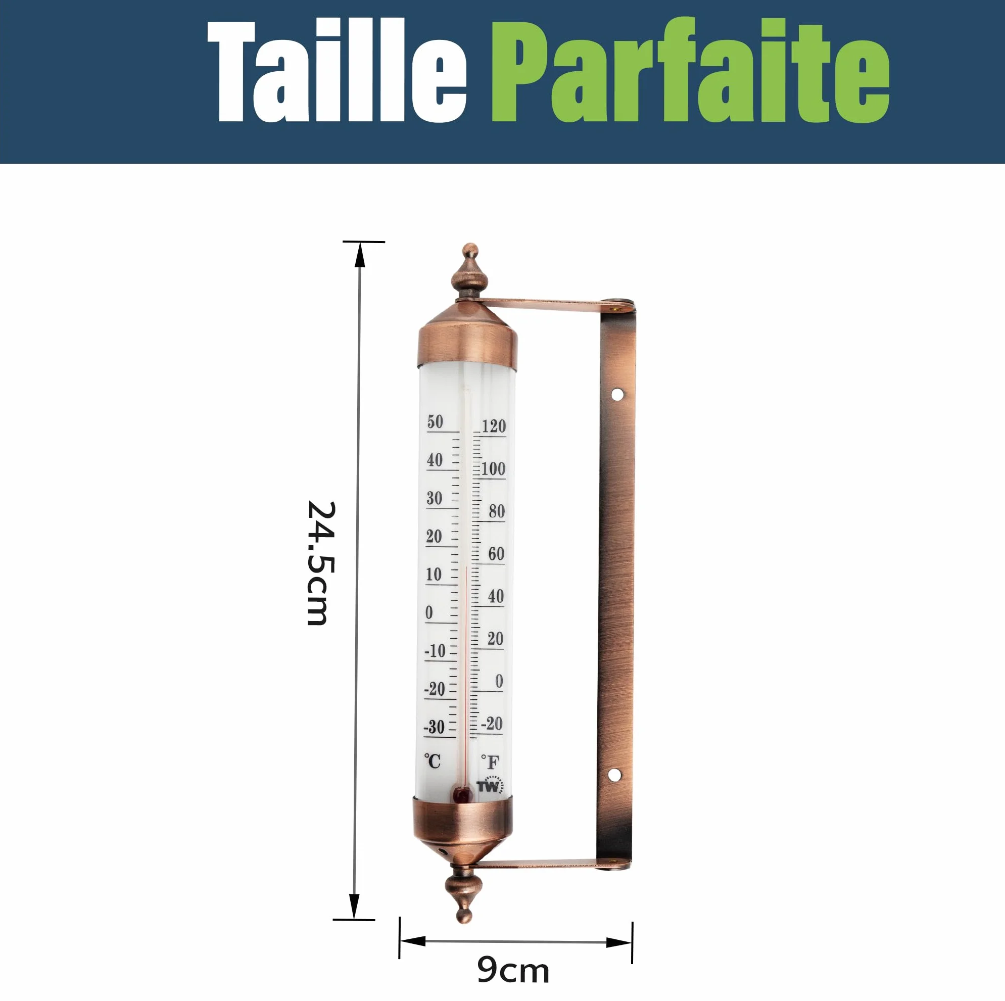 Thermomètre d'extérieur effet bronze – jauge jardin, température extérieure serre garage