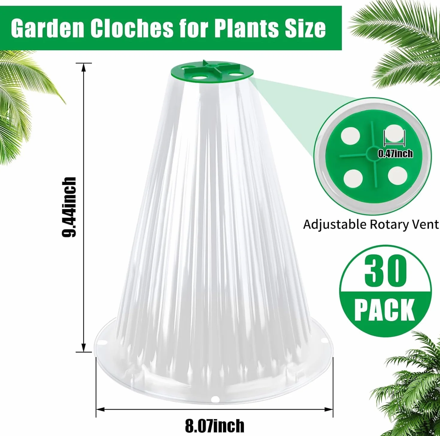 Cloche Jardin Potager Lot de 30, Protection Réutilisable pour Plantes avec Couvercle de Ventilation Rotatif, 24 x 20,5 cm Transparent