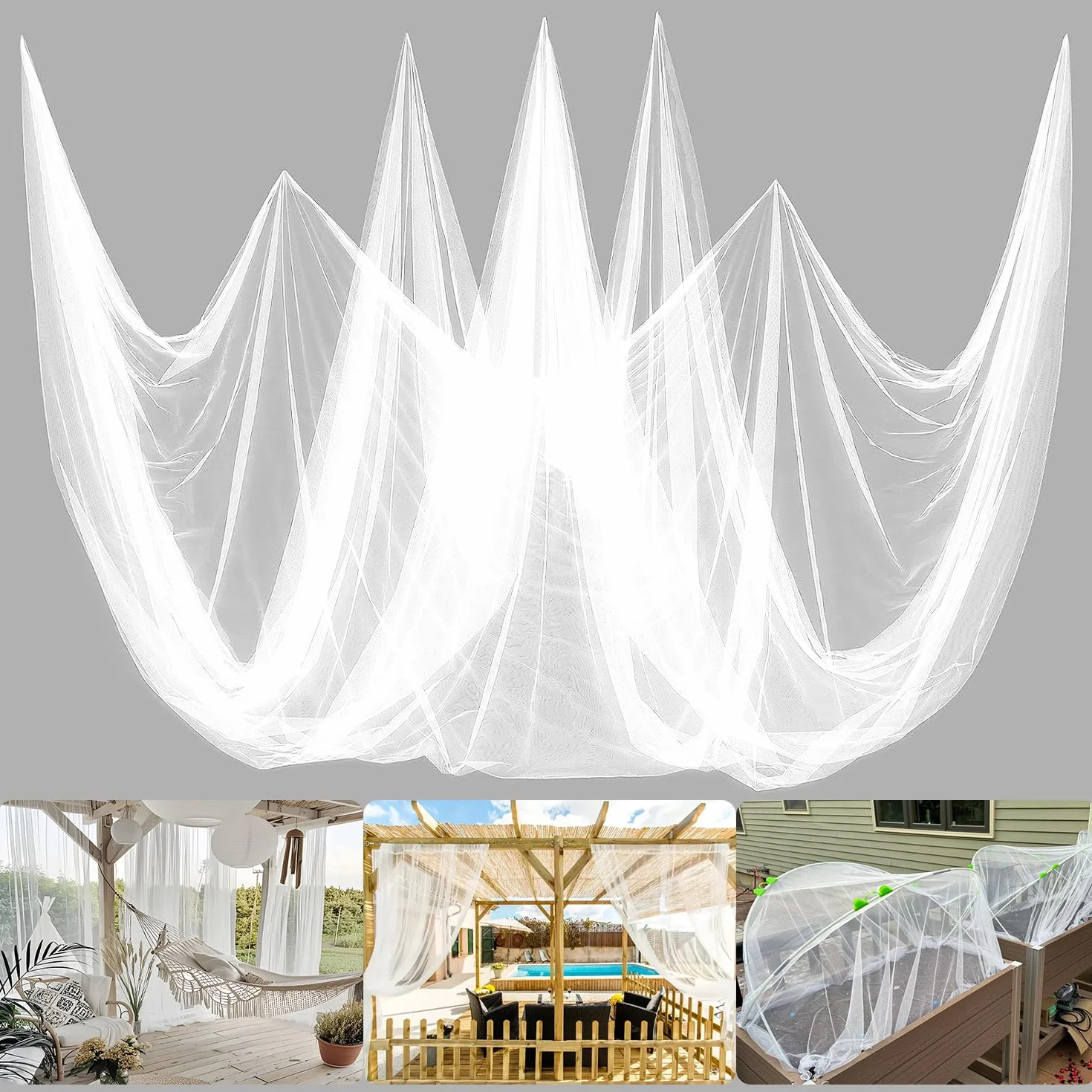 Moustiquaire pour terrasse et jardin 2,4 x 6 m Blanc maille respirante Protection DIY