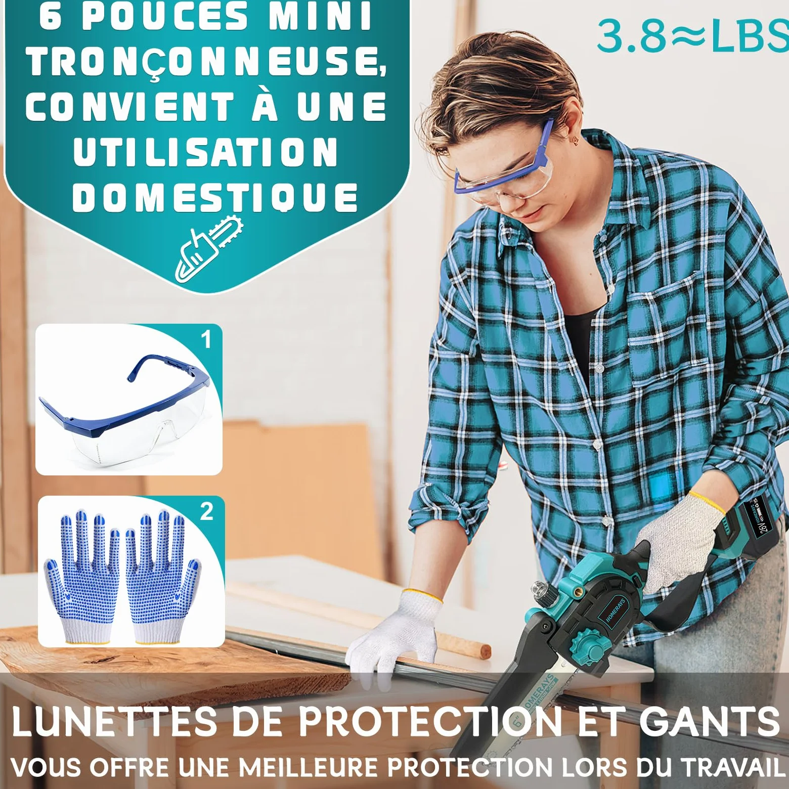 Mini Tronçonneuse a Batterie 8000mAh, 8 & 6 Pouces Lubrificateur Automatique et Électrique Tronçonneuse 2 * 4000mAh Brushless Elagueur, Pour La Coupe Du Bois, Branches, L'élagage, La Cour, Jardin