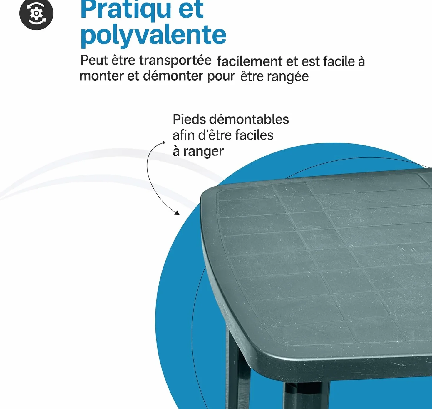 Tomaino Table de jardin carrée en plastique pour 6 places avec trou pour parasol
