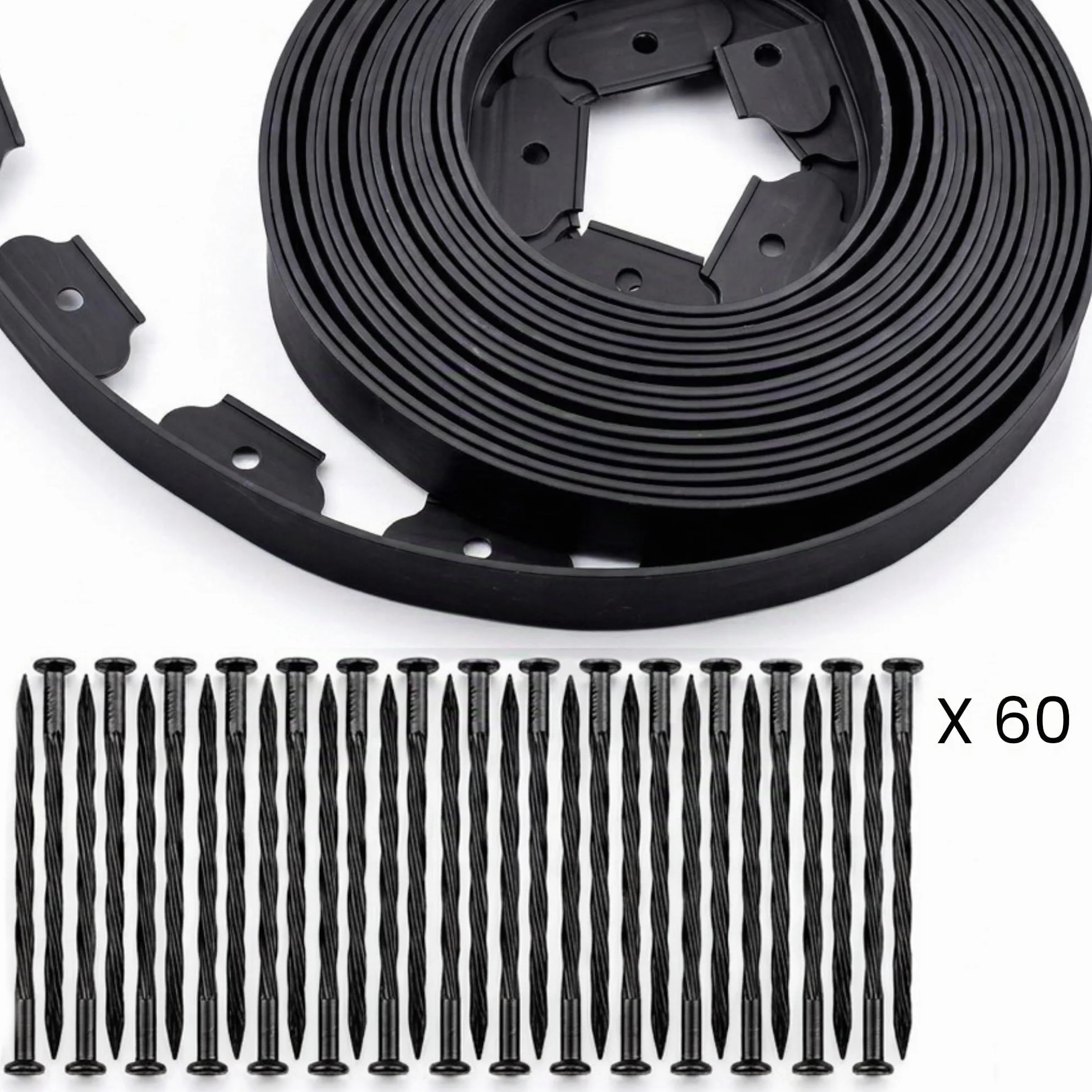Bordure Jardin extérieur 20 m Flexible Plastique 5 mm Noir avec 60 piquets