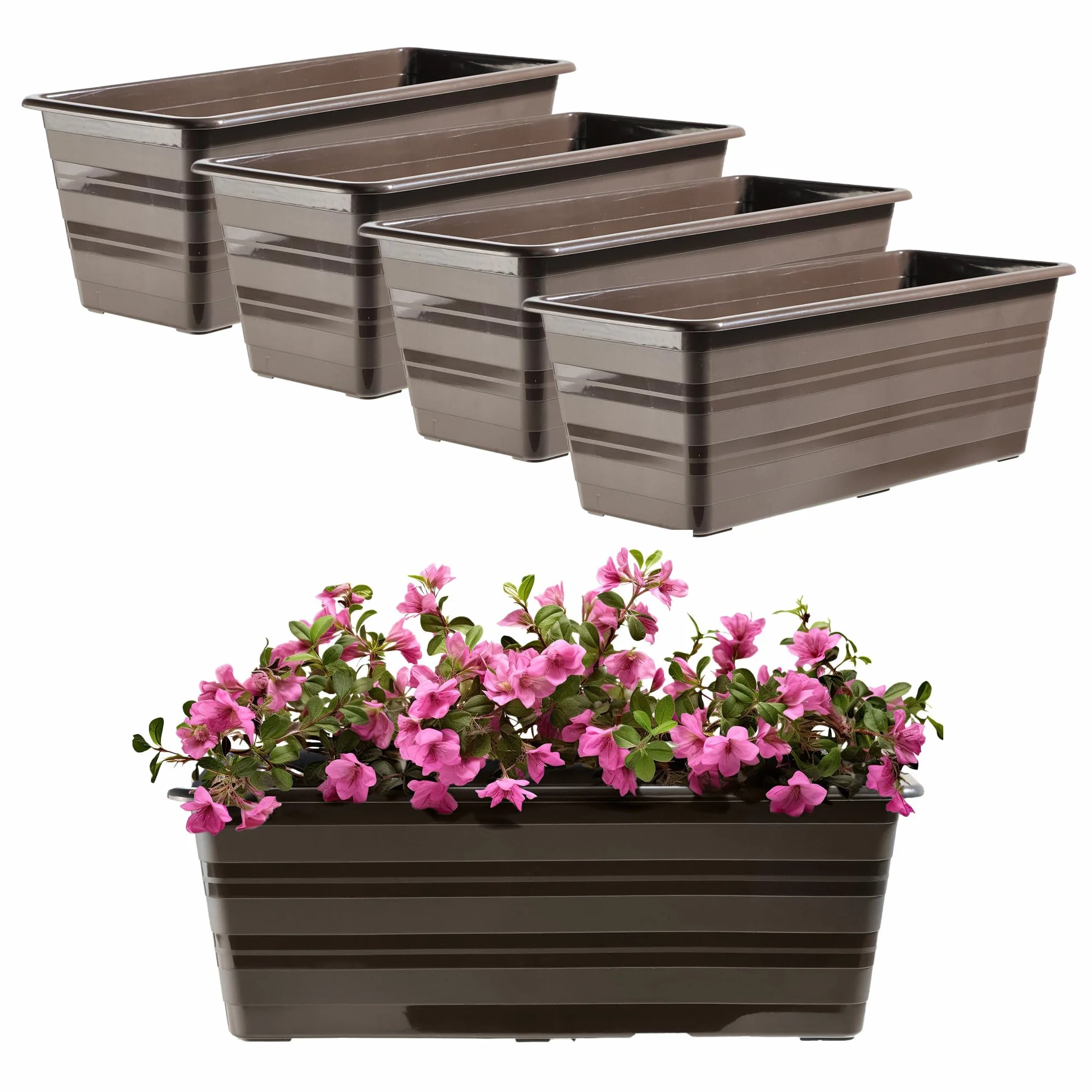 KADAX Jardinière marron 4x40 cm, pot de balcon en plastique résistant aux intempéries