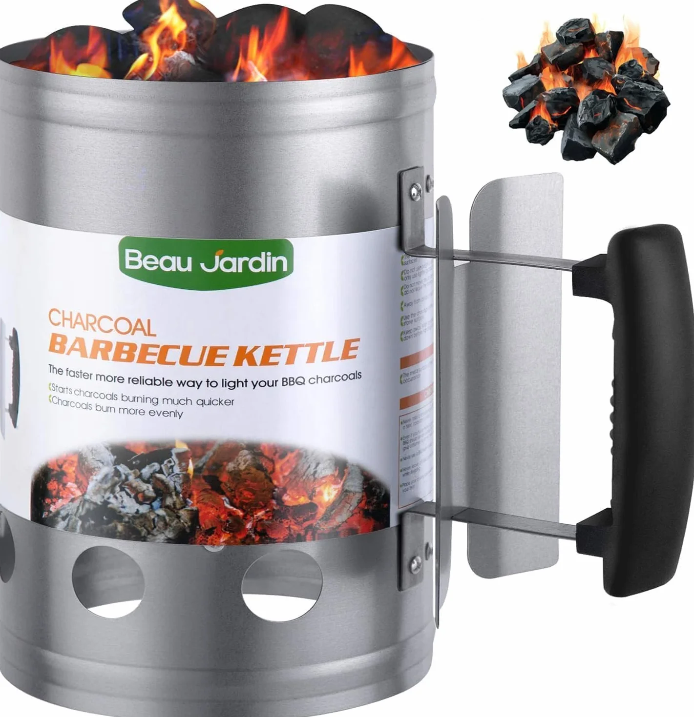 BEAU JARDIN Allume-Charbon BBQ Cheminée d'Allumage 28 x 18 cm Argent Poignée de Sécurité