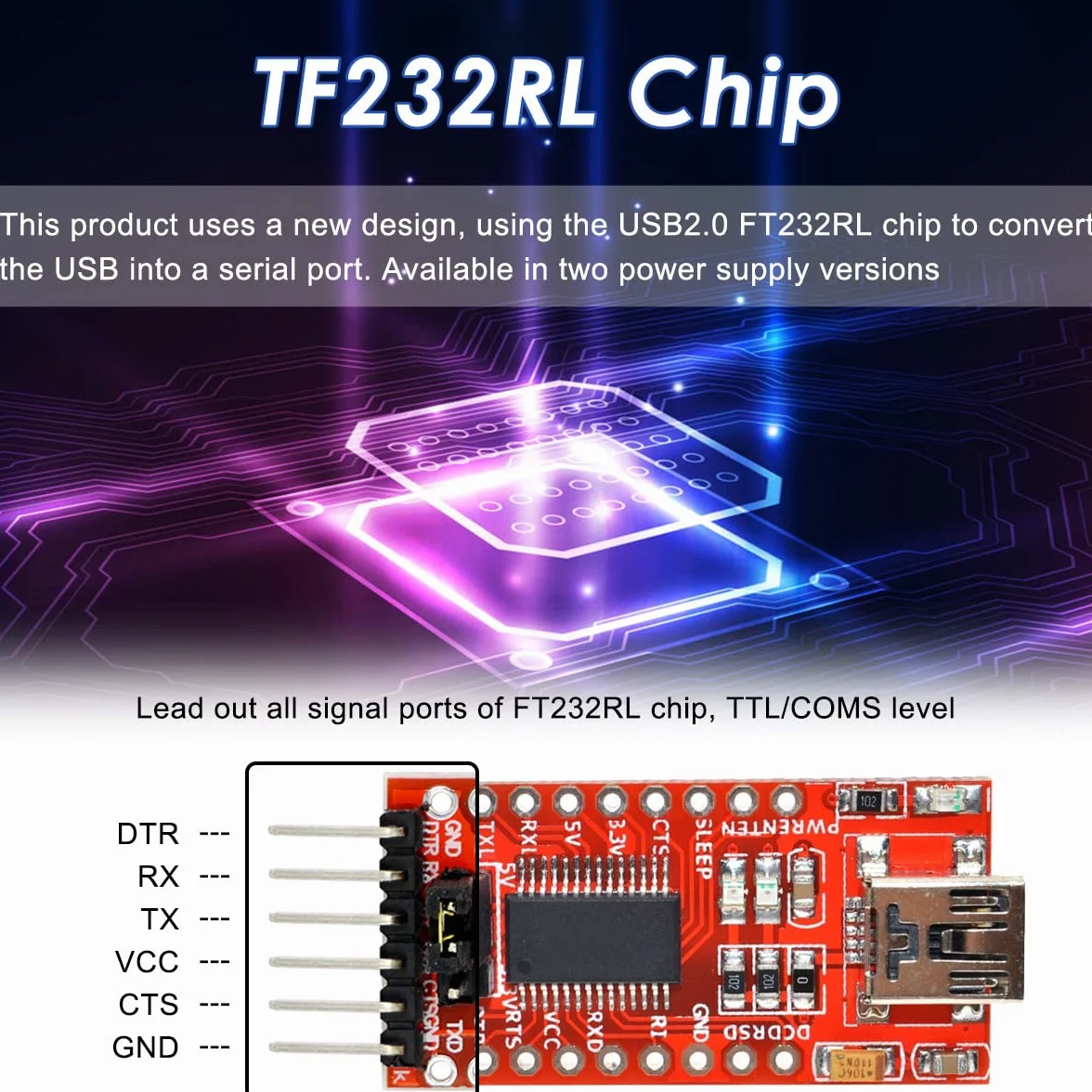 FT232RL Adaptateur Série USB vers TTL Module Convertisseur Mini Interface USB 3.3V 5.5V pour Arduino Raspberry Pi