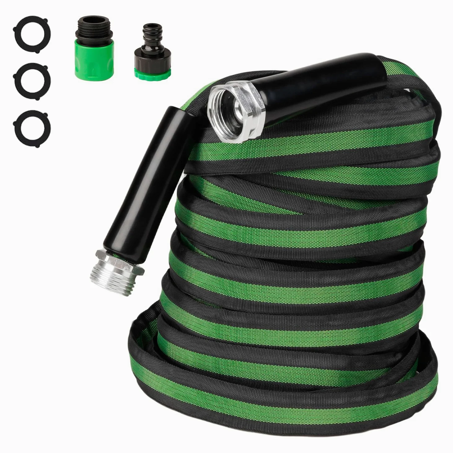 HERZO Tuyau d'arrosage flexible en textile de 15 m avec tuyau intérieur en PVC, léger, peu encombrant, résistant aux intempéries, avec raccords en aluminium robustes
