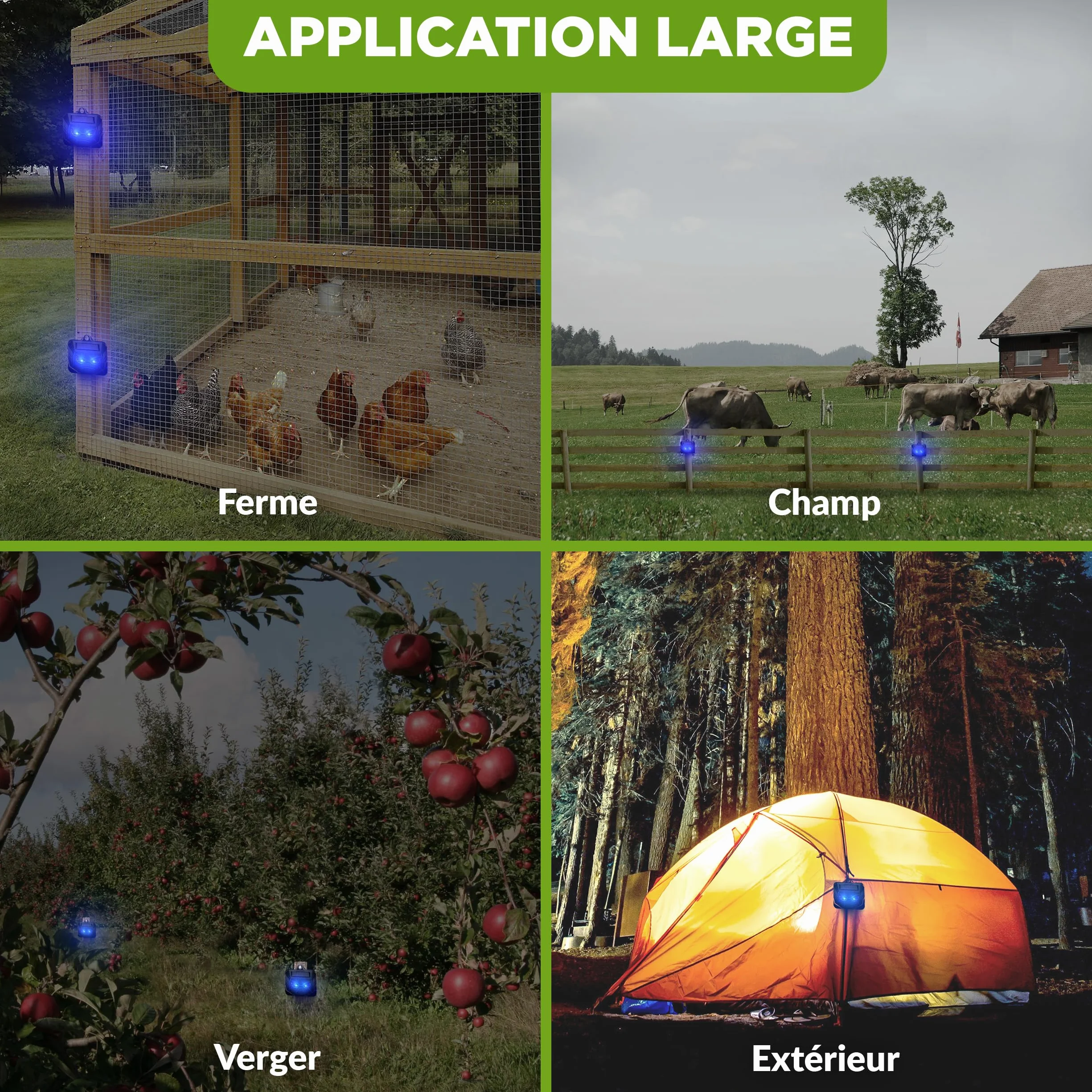 ISOTRONIC Répulsif Solaire Ratons Laveurs Cerfs Renards Sangliers Protection Animaux Sauvages LED Bleue 40 m² Lot de 4 Pièces Jardin