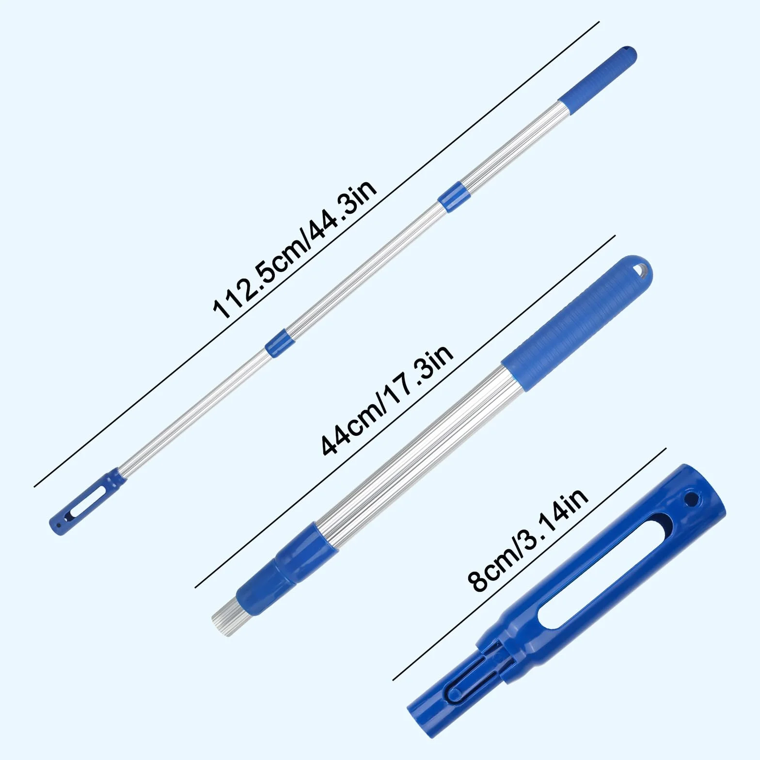 Barre télescopique en aluminium pour piscine 1,1 m 3 pièces argenté