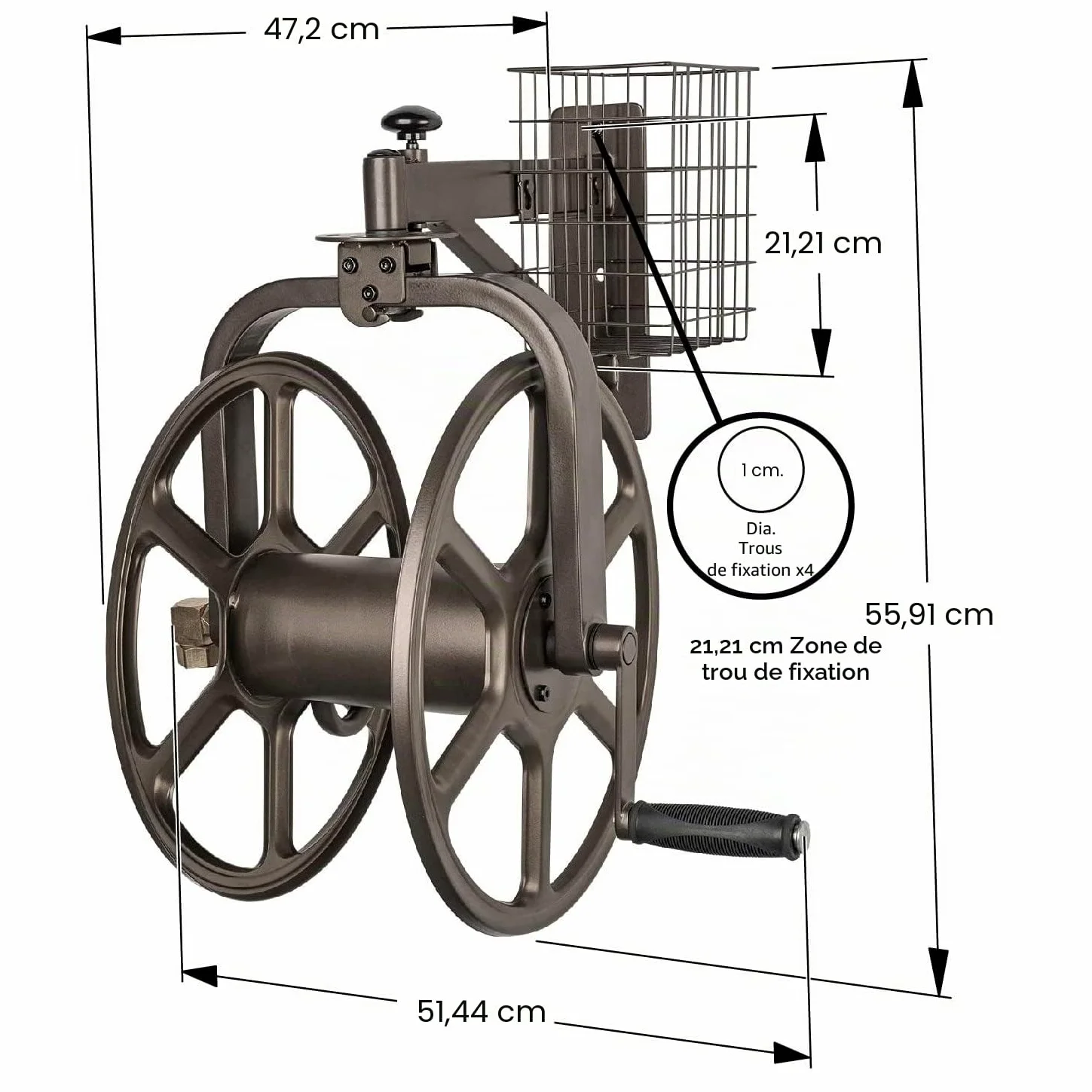 Liberty Garden 712 Single Arm Navigator Multi-Directional Garden Hose Reel, Holds 125-Feet of, 5/8-Inch, Bronze