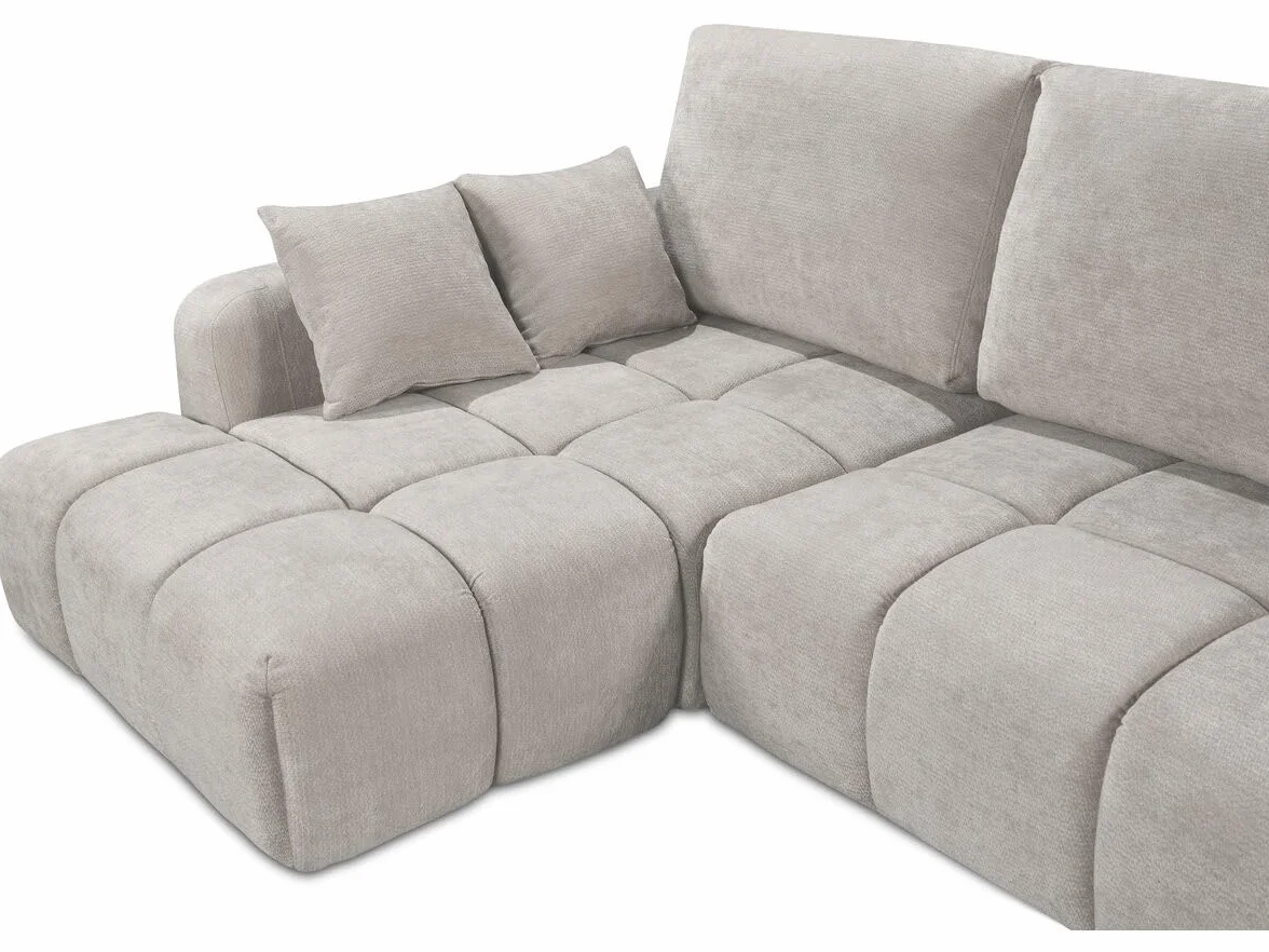 Canapé d'angle Gauche Convertible 3 Places Tissu Chenille Beige Habitat et Jardin