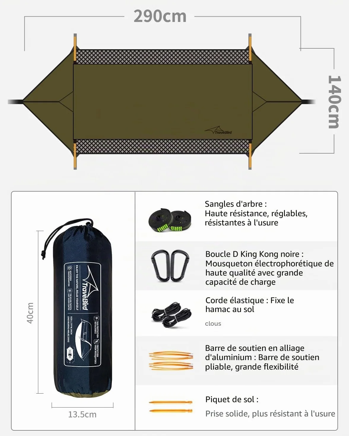 Hamac Tente avec Moustiquaire et Pare-Soleil Amovible, Fonction 4 en 1, Hamacs Exterieur Suspendus Légers, Tente de Bivouac pour l'extérieur, La Randonnée Camping dans Jardin
