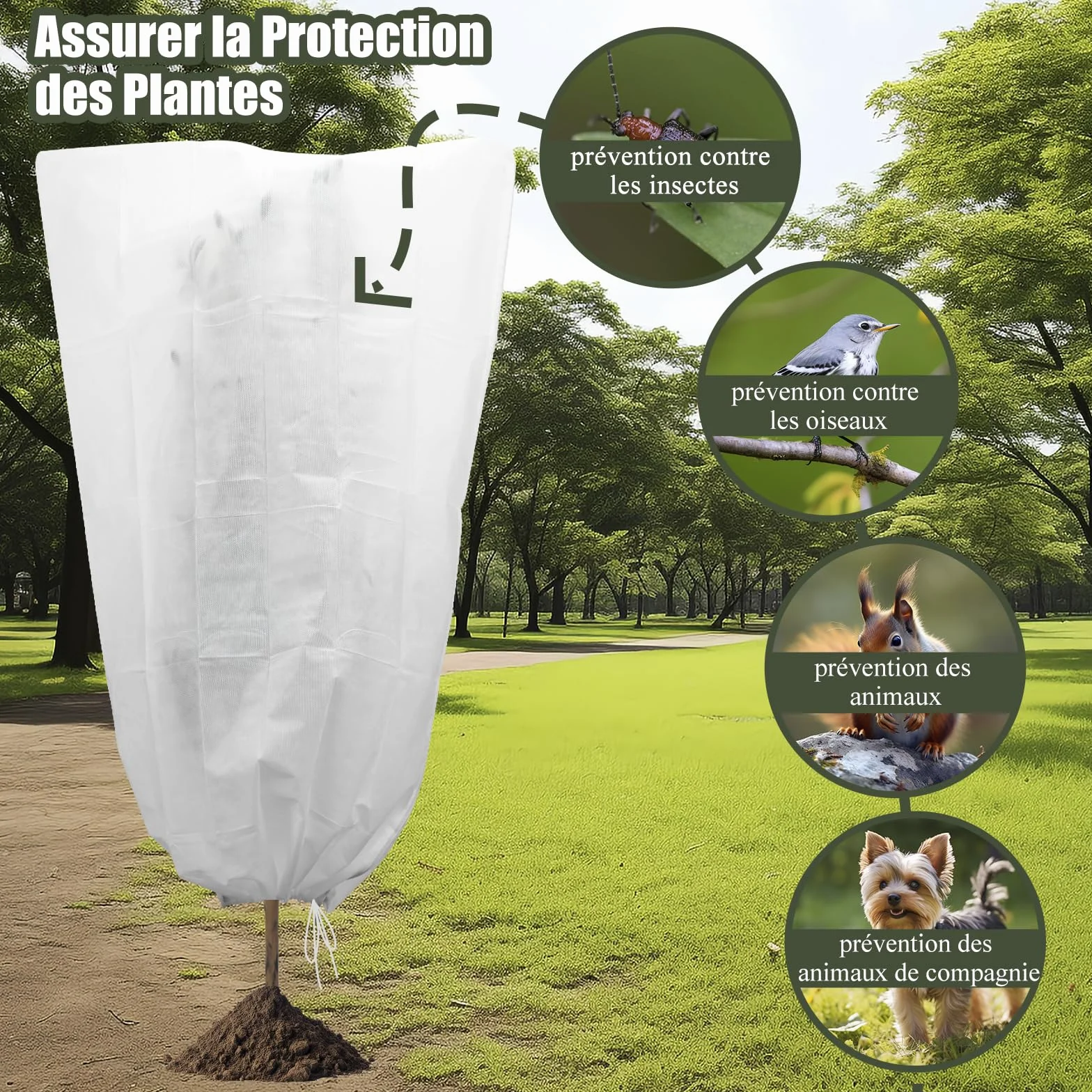 Lot de 4 Housses de Protection pour Plante Hivernage 100x120 cm avec Cordon de Serrage et Fermeture Eclair