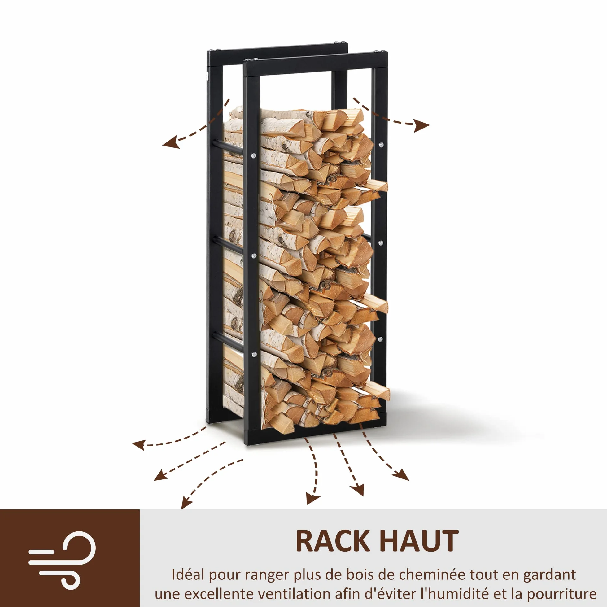 HOMCOM Range bûches porte-bois intérieur extérieur charge max 100 Kg 40L x 25l x 100H cm métal noir