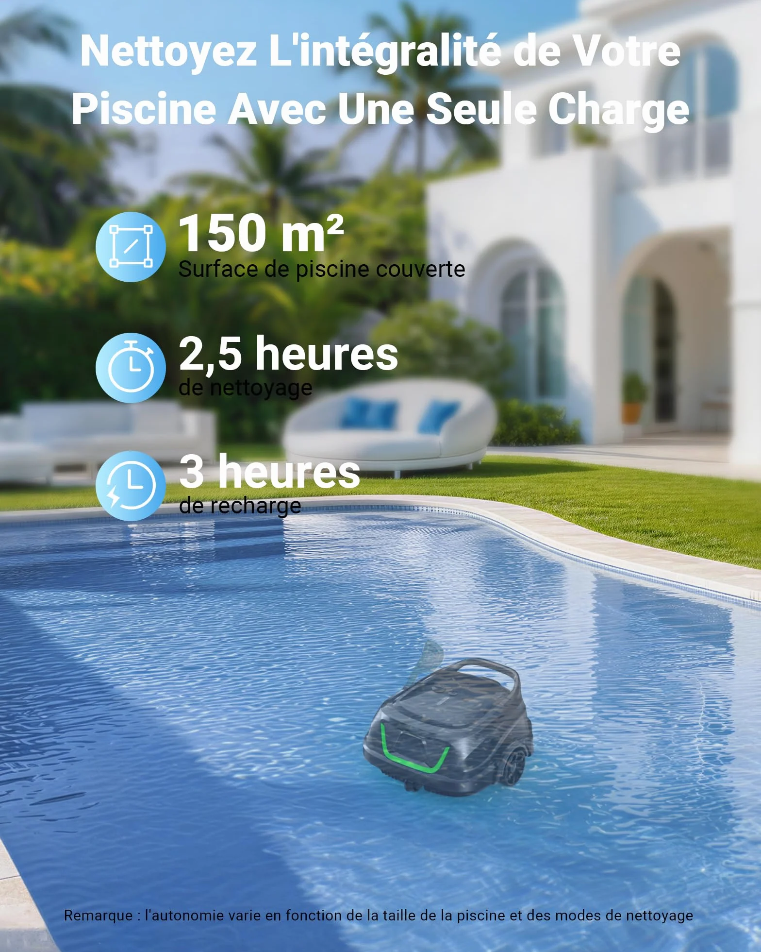 WYBOT A1/OS2010 Robot Piscine sans Fil pour Piscines Hors-Sol, Aspirateur Automatique, 120 Min Autonomie, Double Filtration, LED, 4 Modes