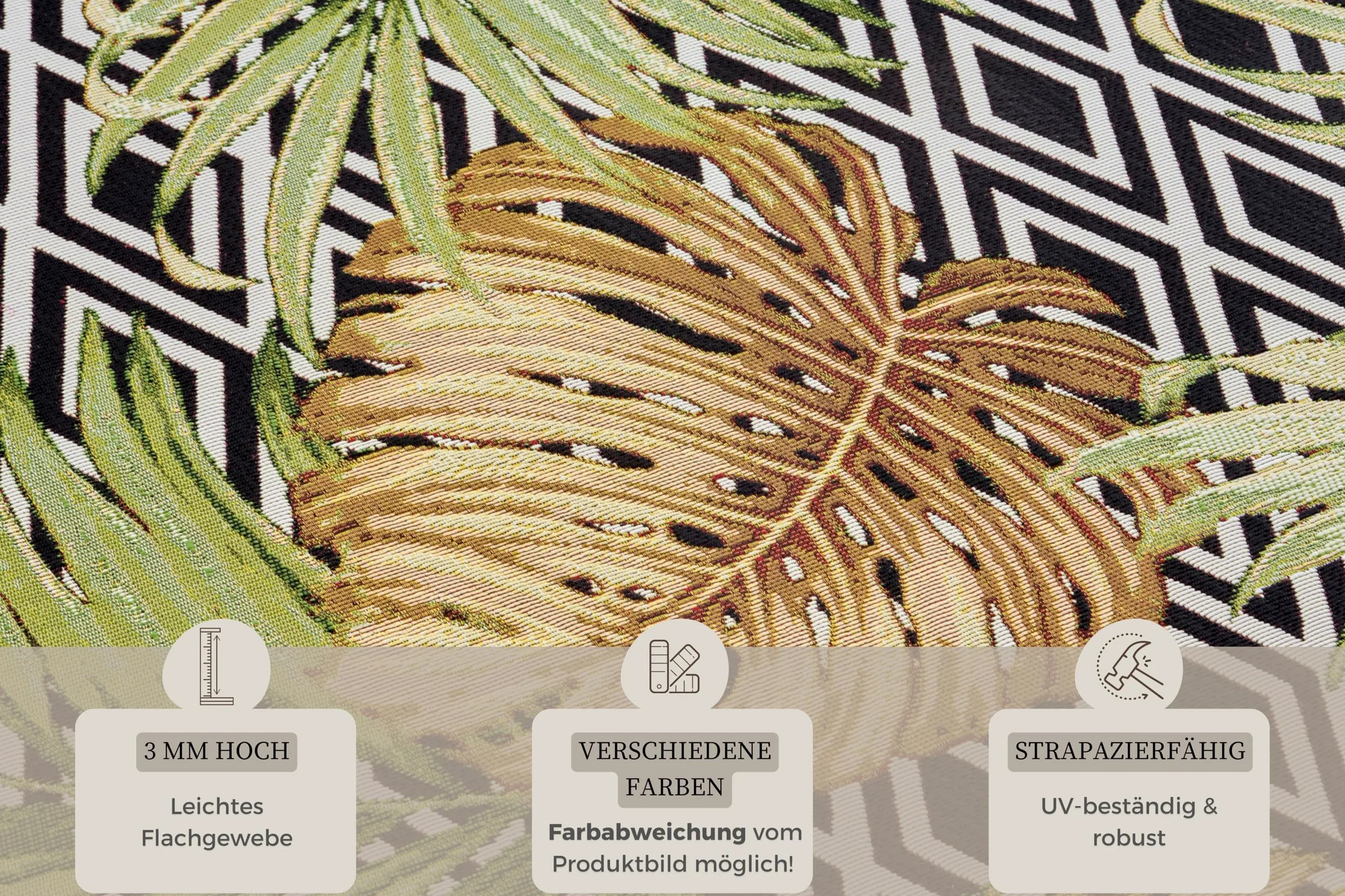 HANSE Home Diamonds Tapis d'intérieur et d'extérieur - Tissage Plat - Motif géométrique - Design de Palmiers Floraux - Certifié Oeko-Tex - Résistant aux intempéries et aux UV - pour Balcon, terrasse,