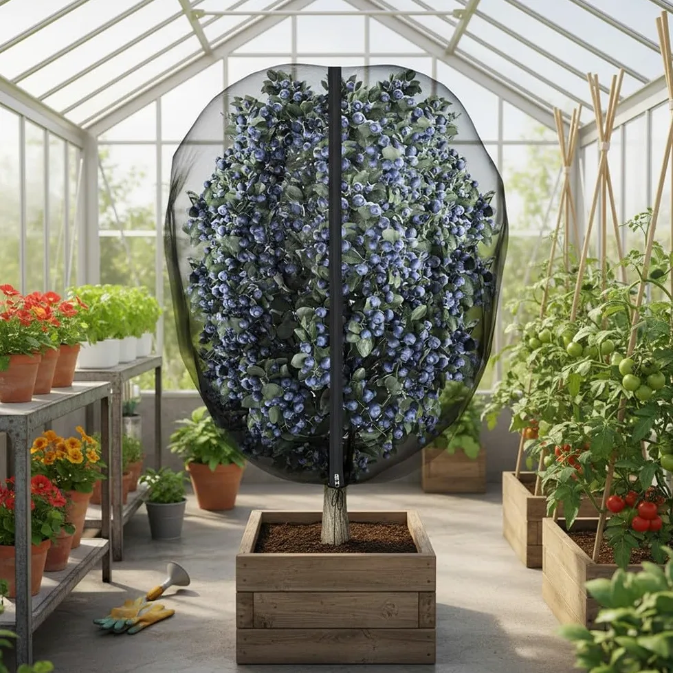 Filet à filament en polyester pour arbres fruitiers avec fermeture éclair et cordon de serrage pour un ajustement sûr et un échange d'air illimité de la lumière du soleil et de l'humidité (3 x 4 m)