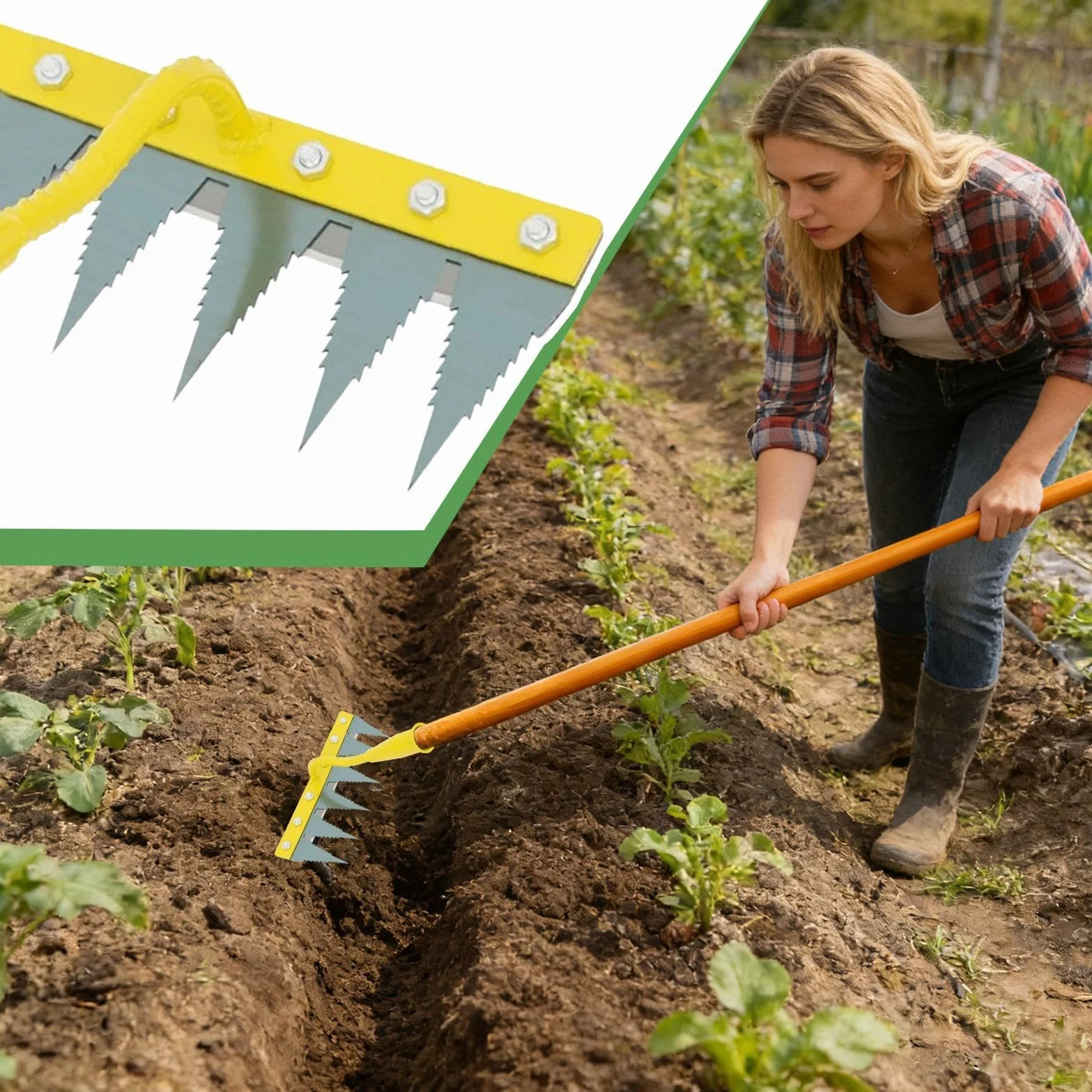 Râteau de désherbage pour le jardin | Outil de nivellement robuste | Outil arrache-pour gazon | Pour une utilisation en extérieur : jardin, pelouse, cour, parterre de fleurs, serre, pépinière, verger,