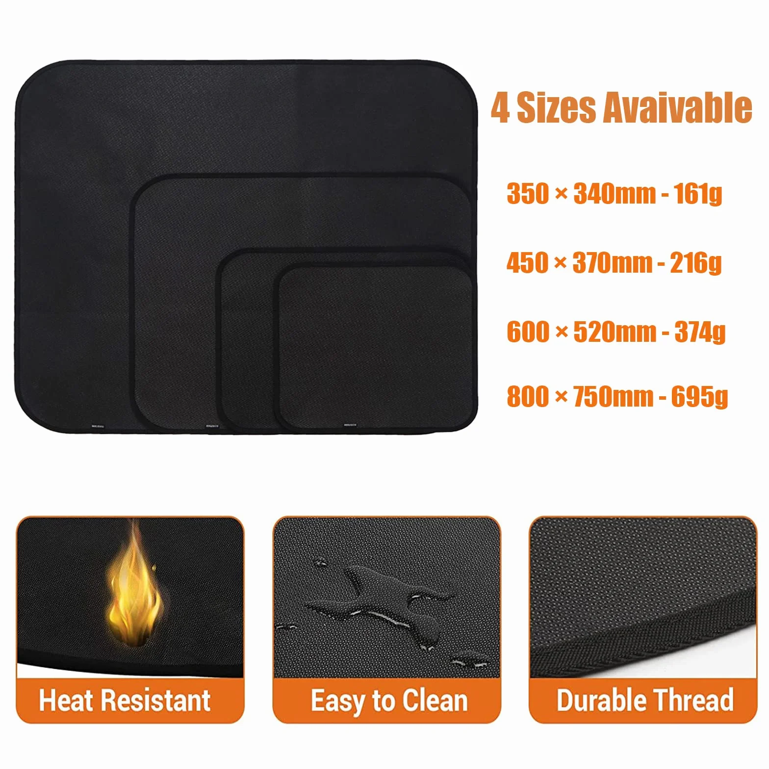 Tapis Ignifuge Résistant à la Chaleur pour Foyer Extérieur 80x75cm
