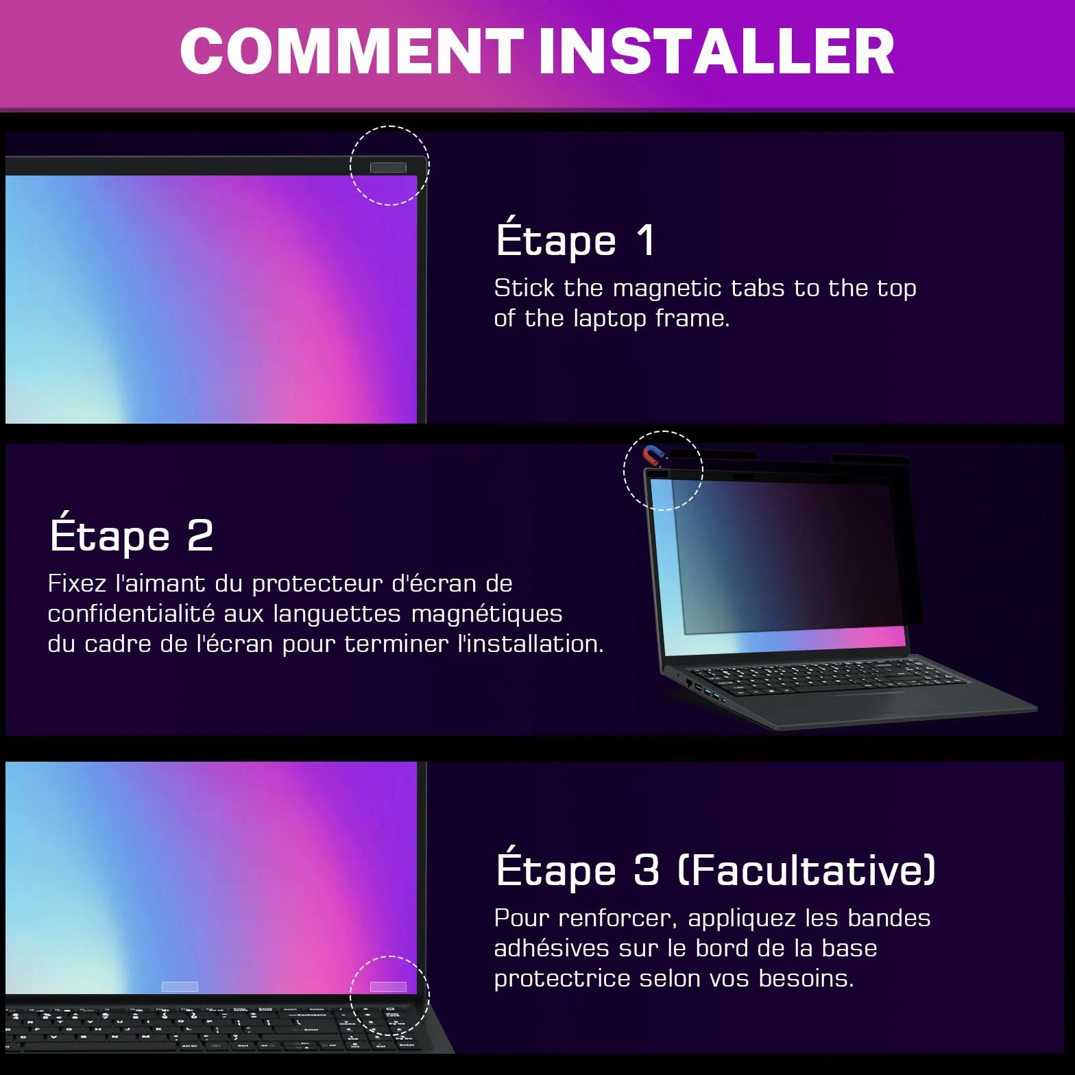 PYS Magnétique Filtre de Confidentialité 15,6 Pouces 16:9 Anti Espion Anti-Lumière pour Ordinateur Portable