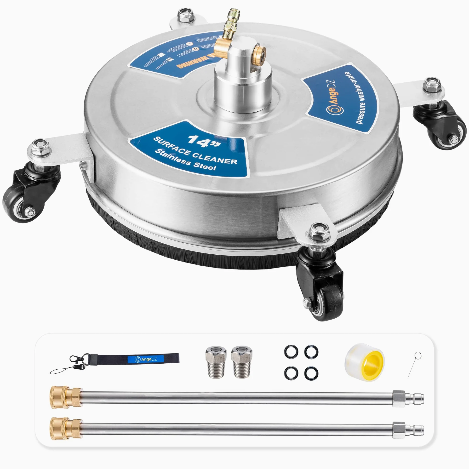 Nettoyeur de Surface pour Nettoyeur Haute Pression de 35,6 cm avec 4 Roues, Prise à Connexion Rapide de 6,35 mm, Fixation de Nettoyeur Haute Pression en Acier Inoxydable Robuste pour allée en