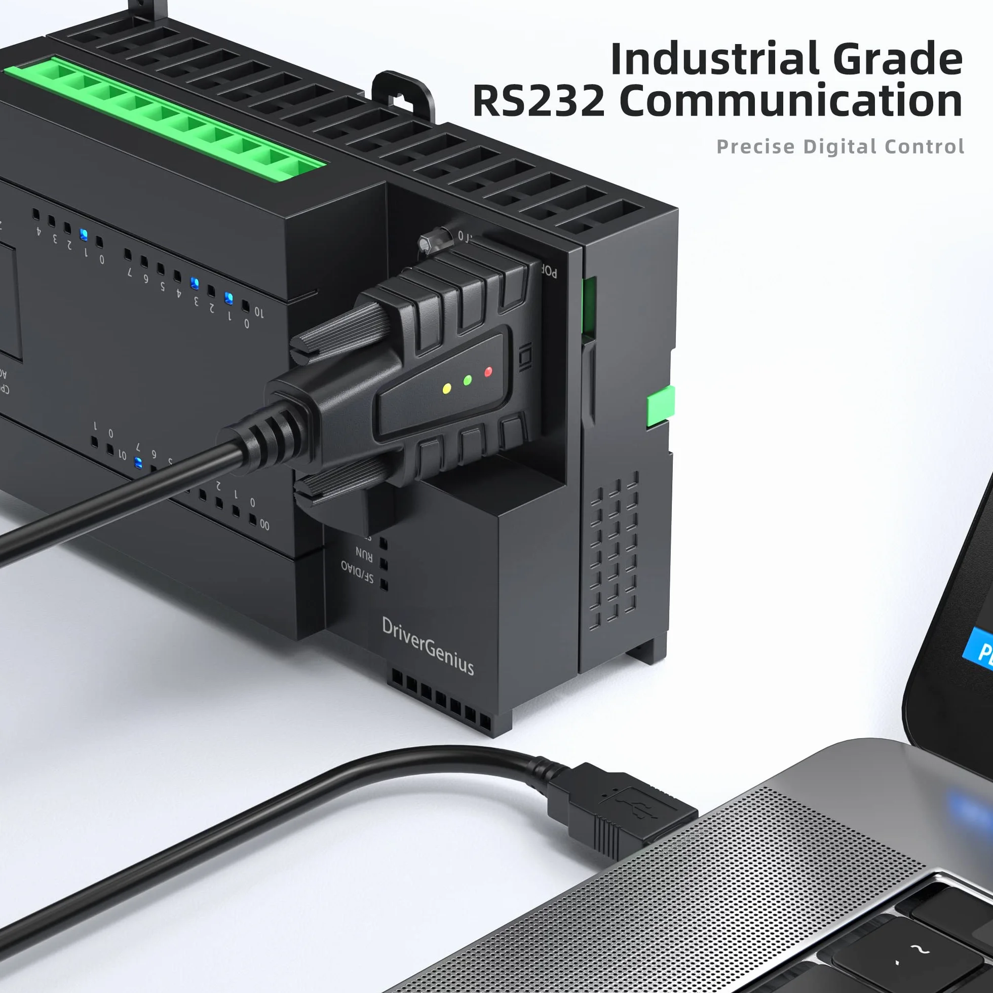 DriverGenius SerialEdgeX Adaptateur USB vers RS232 DB9 3 LEDs Surveillance Compatible Windows 11 macOS 15 Modèle USB232A-B-A