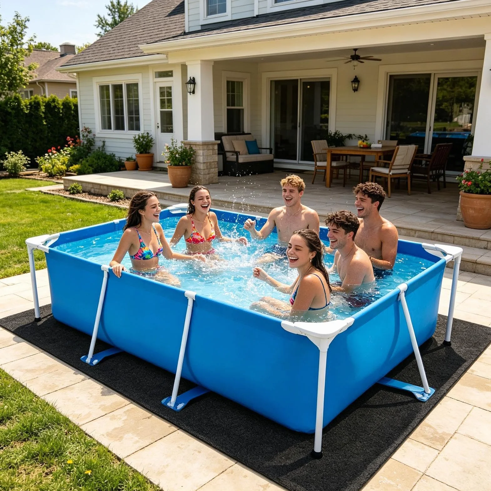 400x400cm Tapis De Sol pour Piscine Hors Sol Rectangulaire, Bâche De Sols Piscines Rectangulaire Épaisse Antidérapant Pliable - Tapis De Protection Piscine pour Spa Extérieur Intérieur