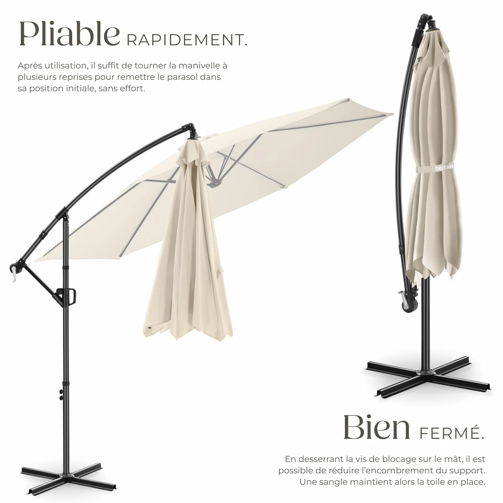 Tectake Parasol déporté 3x3 m Pivotant 360° Inclinable 90°-135° Protection UV 50+ Double-toit Jardin Terrasse