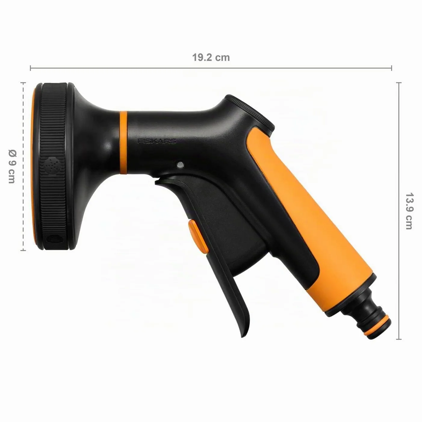 Fiskars Pistolet Pulvérisateur Multi, 5 Jets, Débit réglable en continu | Avec Contrôle Gâchette à l'Avant et verrouillage marche/arrêt, SoftGrip, Taille universelle, noir/orange, 1065482