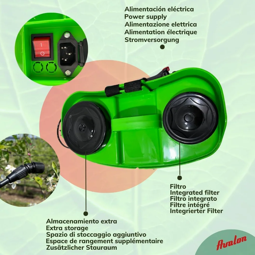 Avalon - Pulvérisateur à Dos à Pression à 2 lances avec Batterie Rechargeable, réservoir 16 l, lances INOX Vert